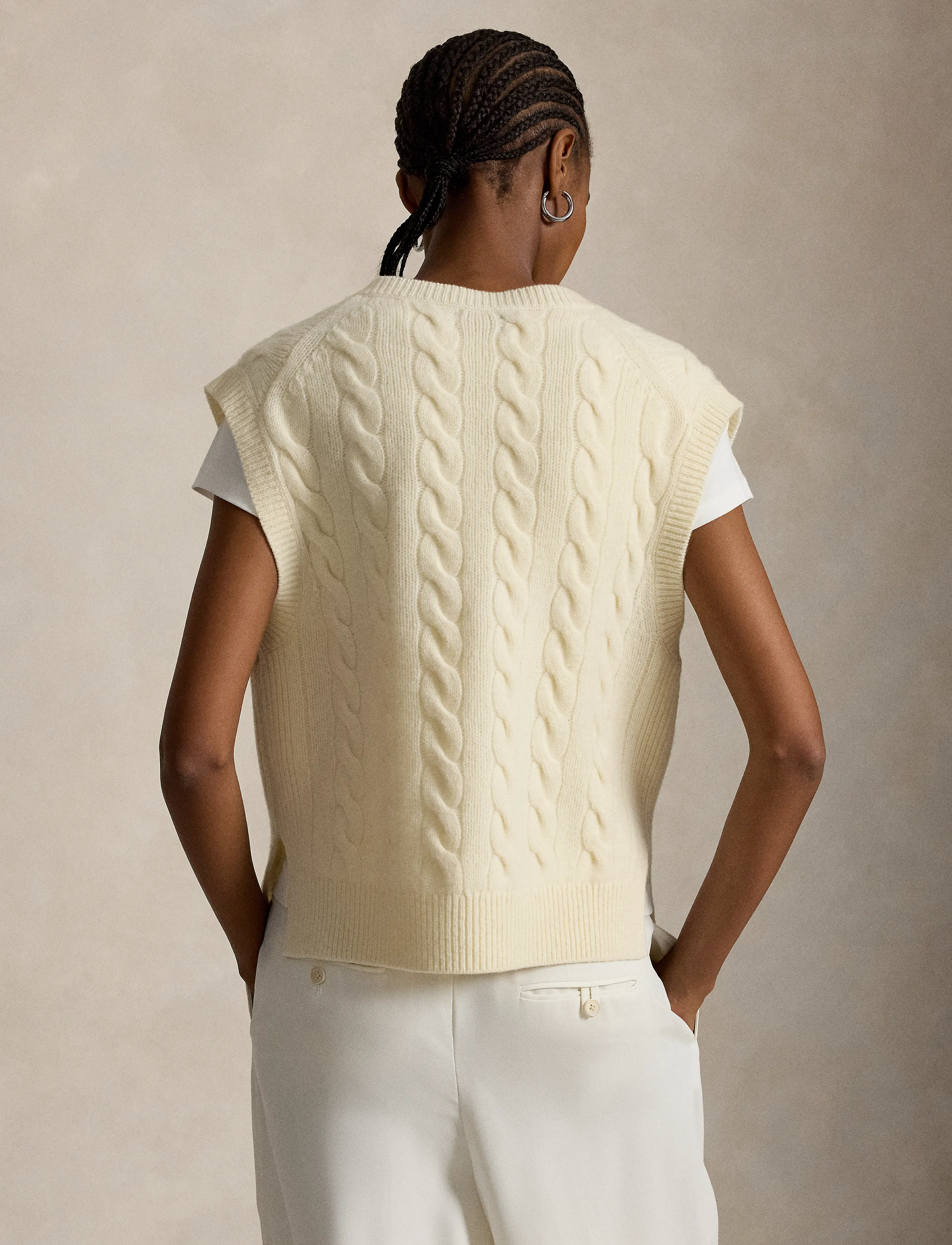 Polo Ralph Lauren - Cable-Knit Wool-Cashmere Sweater Vest - kootud vestid - authentic cream - 4