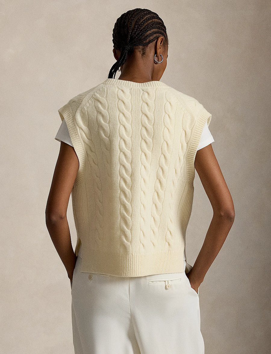 Polo Ralph Lauren - Cable-Knit Wool-Cashmere Sweater Vest - kootud vestid - authentic cream - 4