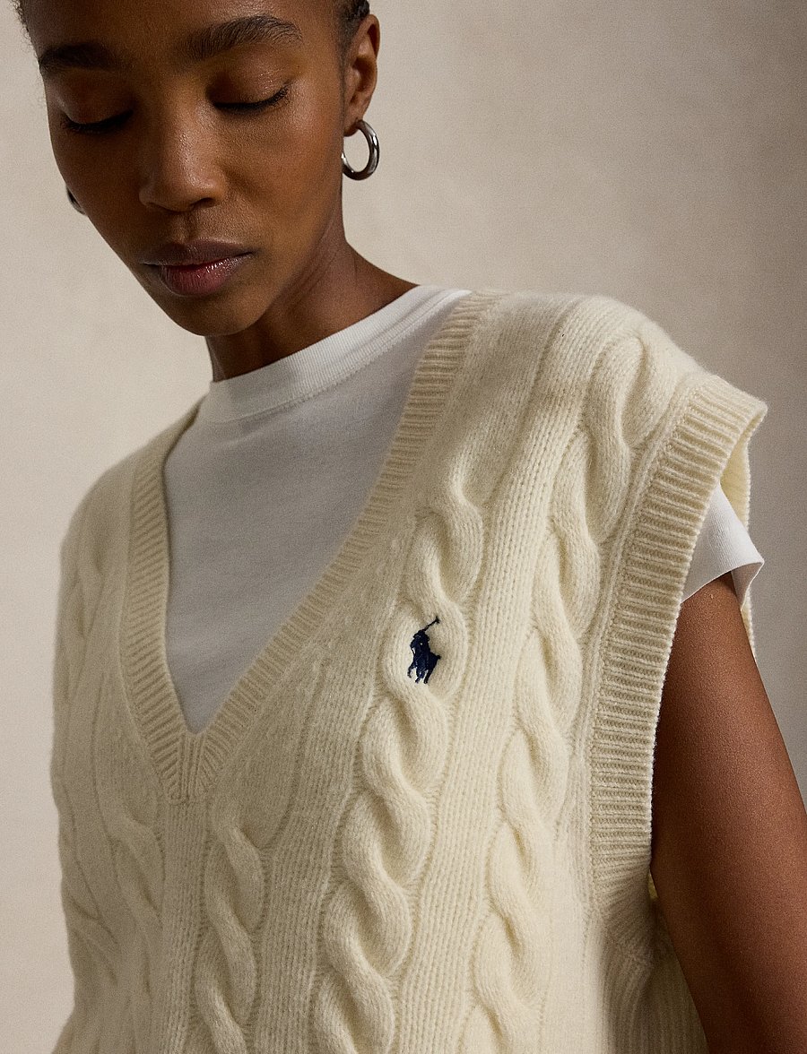 Polo Ralph Lauren - Cable-Knit Wool-Cashmere Sweater Vest - kootud vestid - authentic cream - 5