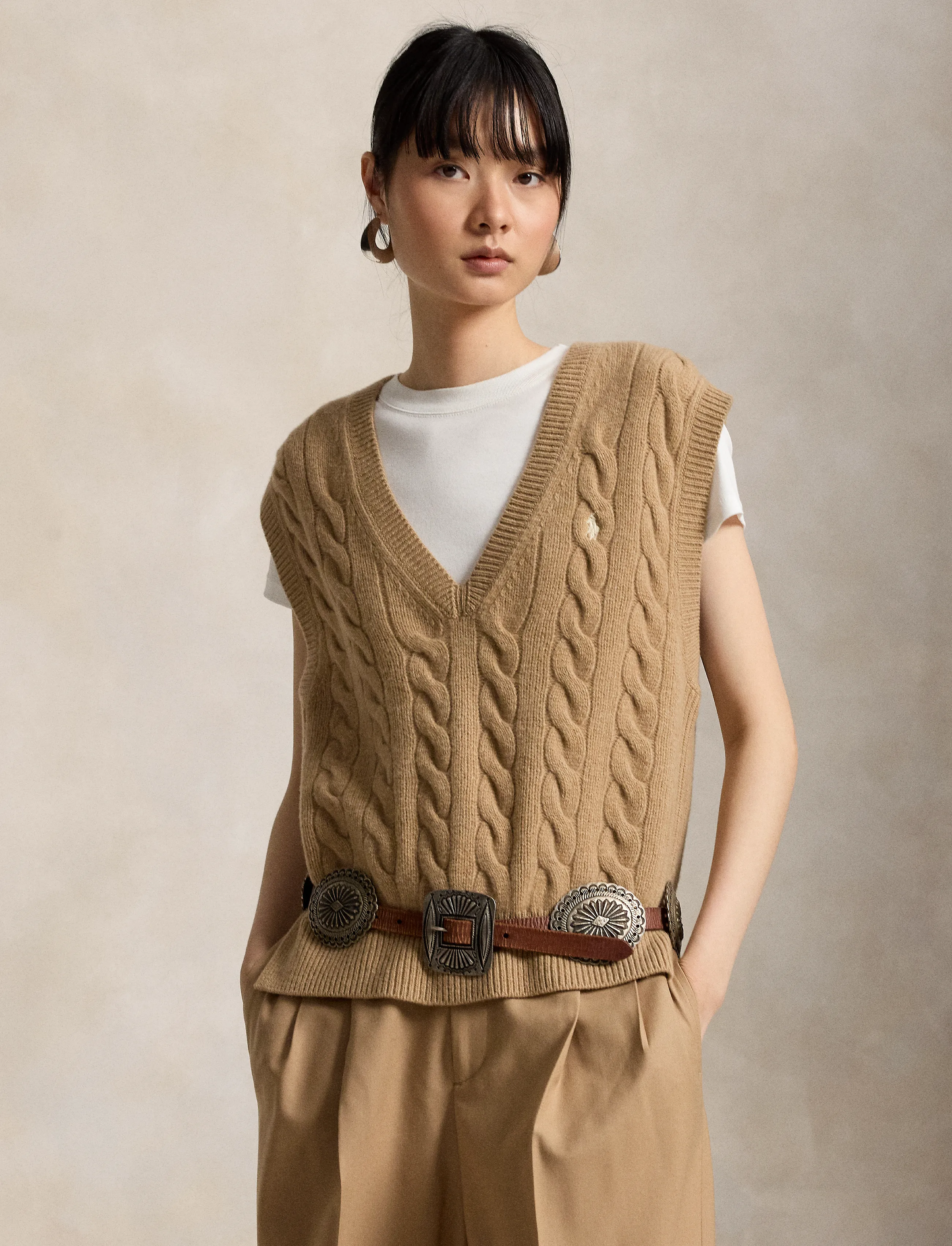 Polo Ralph Lauren - Cable-Knit Wool-Cashmere Sweater Vest - strikveste - collection camel - 1
