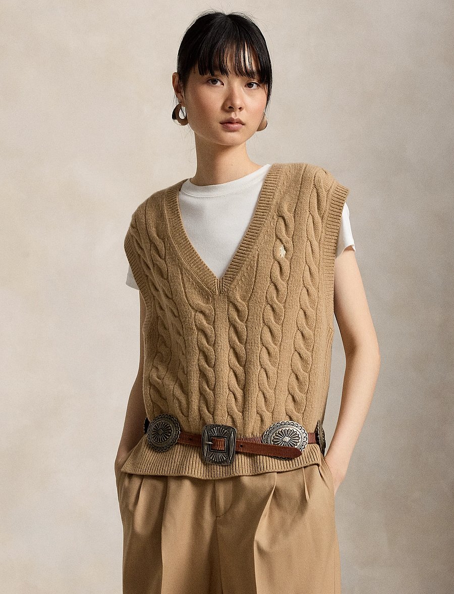 Polo Ralph Lauren - Cable-Knit Wool-Cashmere Sweater Vest - strikveste - collection camel - 1