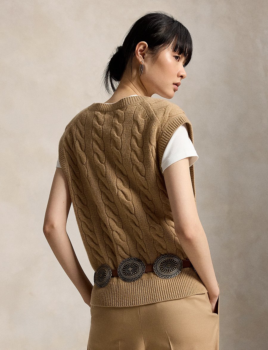 Polo Ralph Lauren - Cable-Knit Wool-Cashmere Sweater Vest - strikveste - collection camel - 4