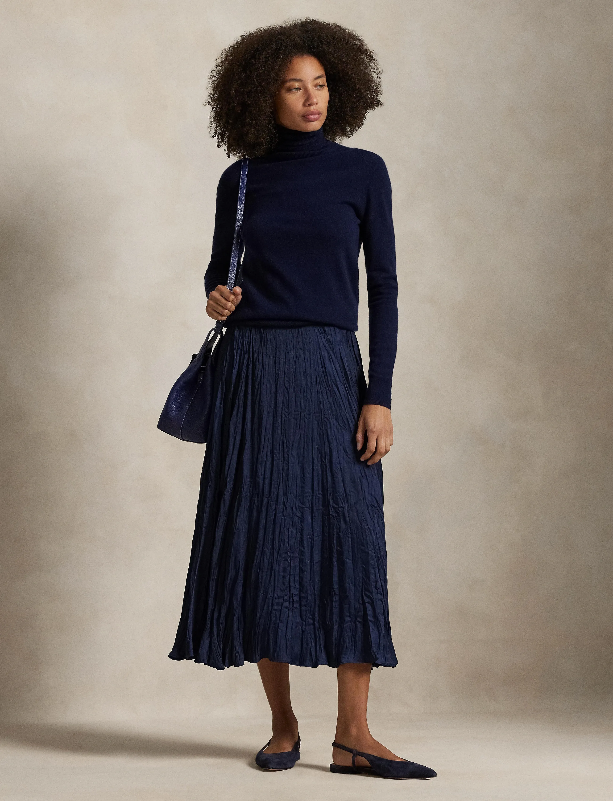 Polo Ralph Lauren - Crinkled Satin A-Line Skirt - newport navy - 3
