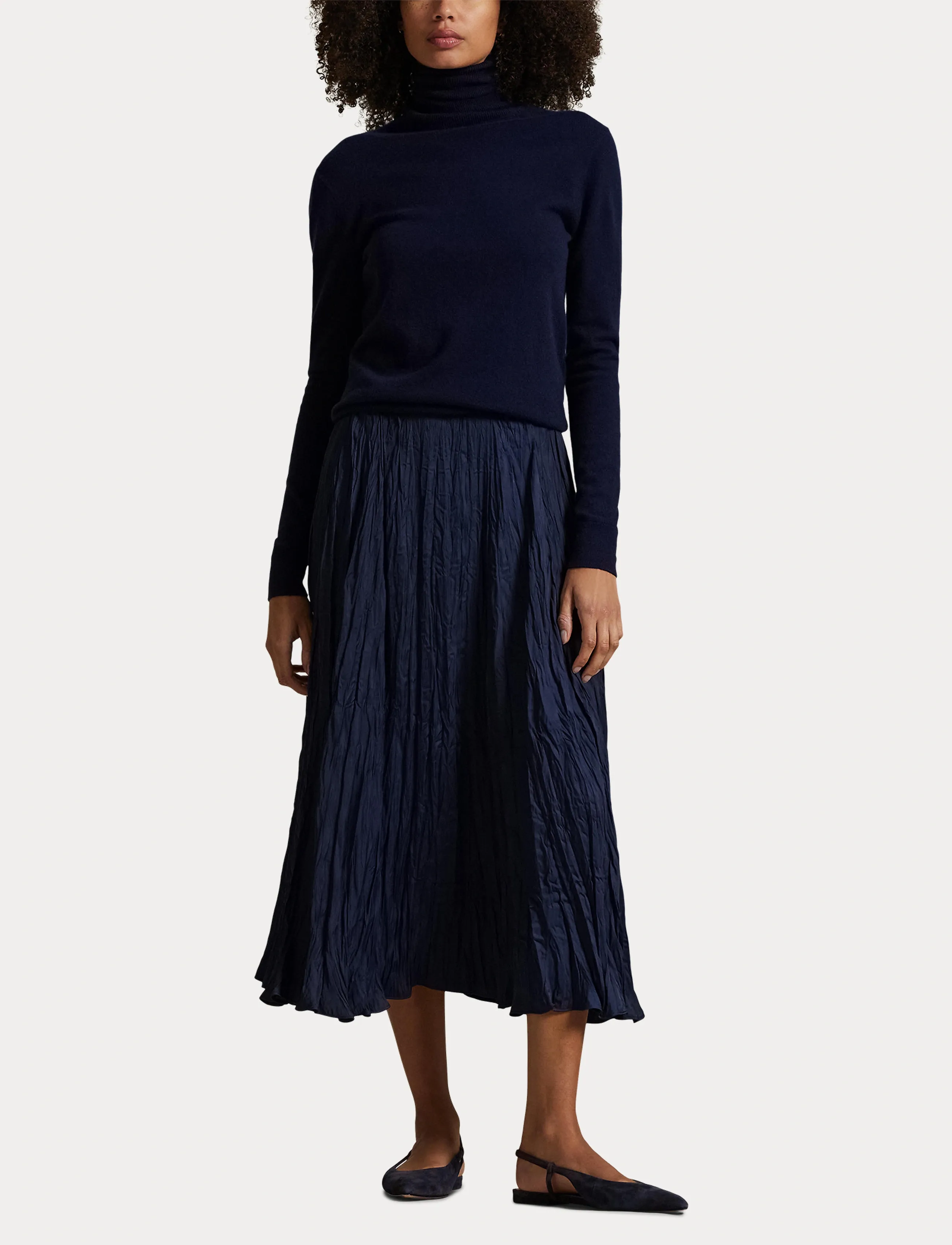 Polo Ralph Lauren - Crinkled Satin A-Line Skirt - newport navy - 4
