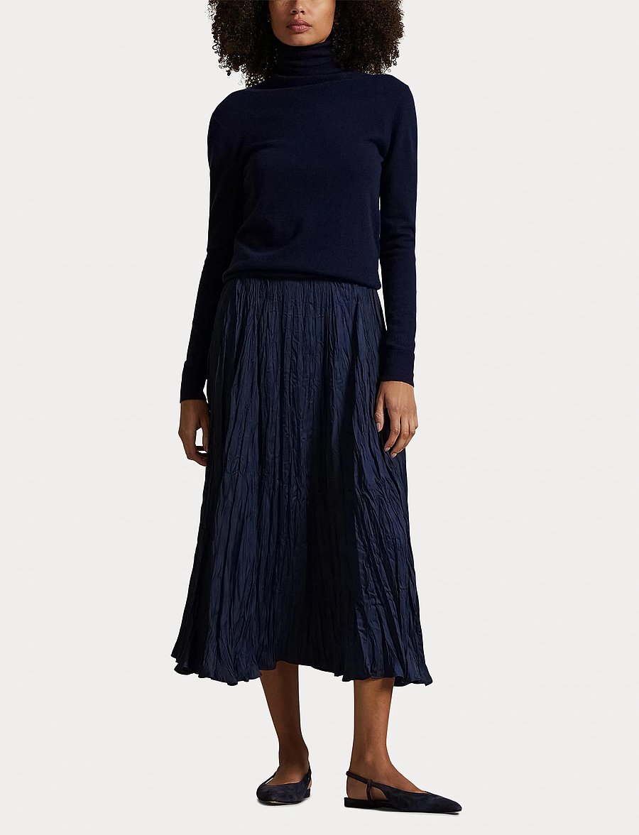 Polo Ralph Lauren - Crinkled Satin A-Line Skirt - newport navy - 4