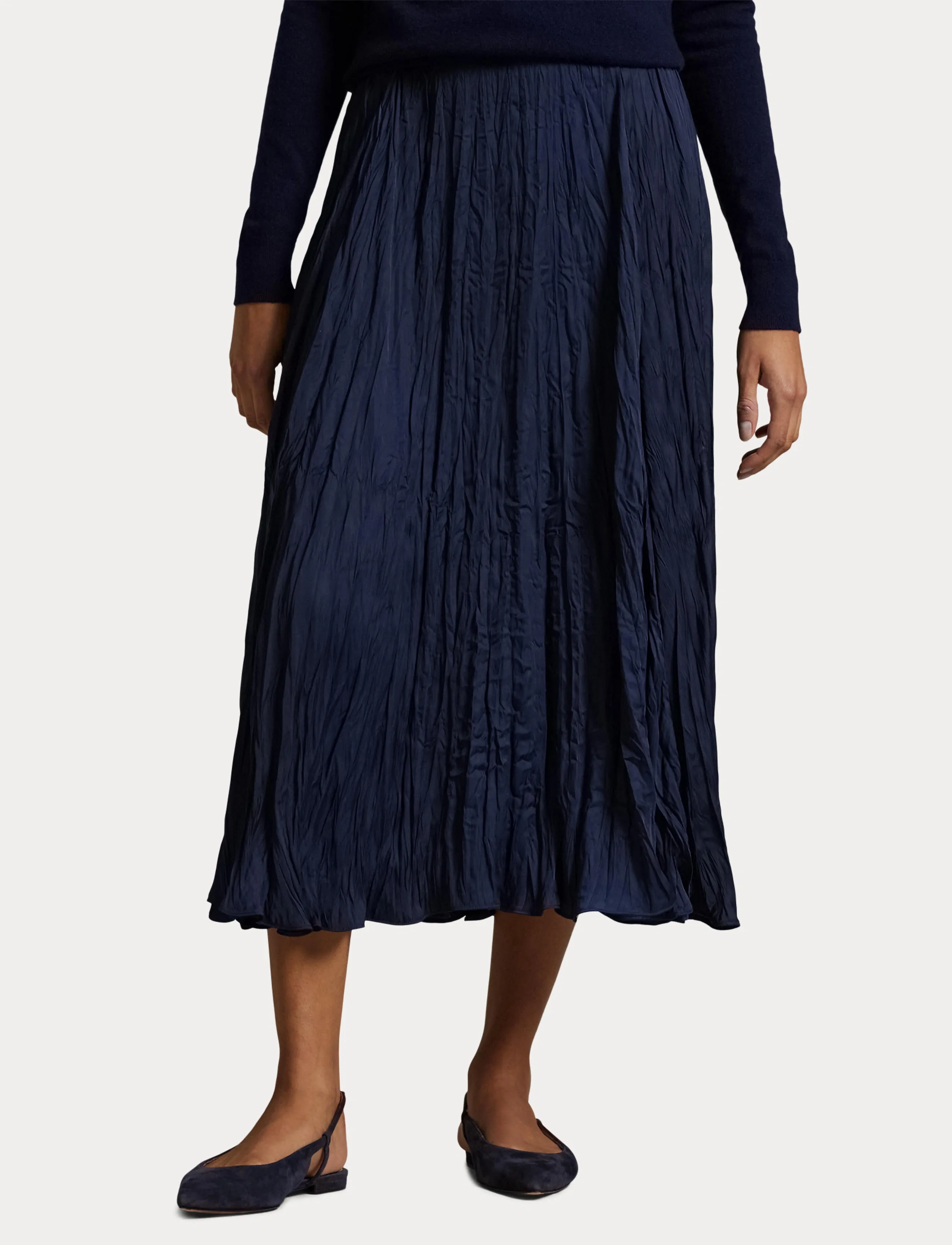 Polo Ralph Lauren - Crinkled Satin A-Line Skirt - newport navy - 5