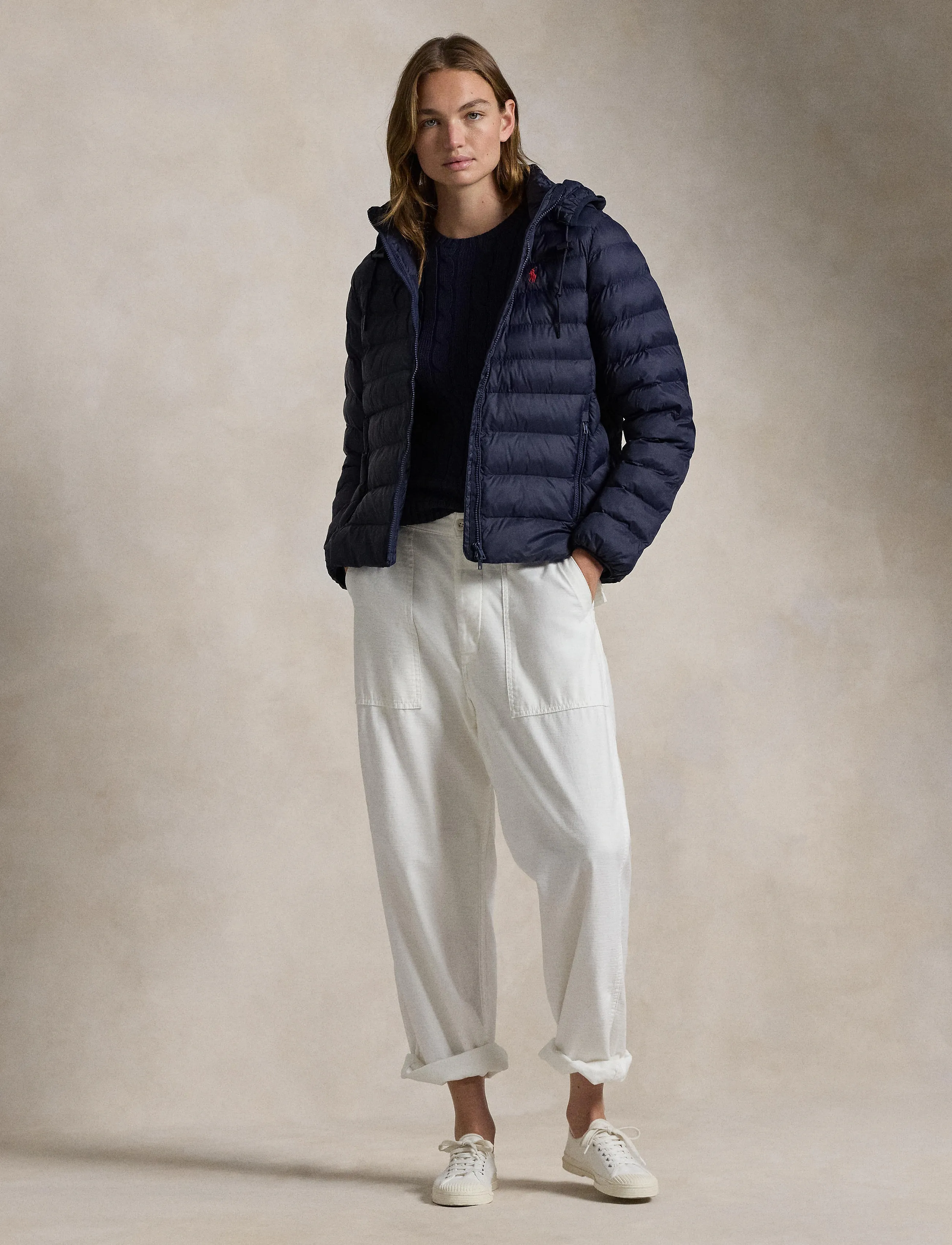 Polo Ralph Lauren Water-Resistant Packable Hooded Jacket, XL, Jackets, Blau - Padded Frauen