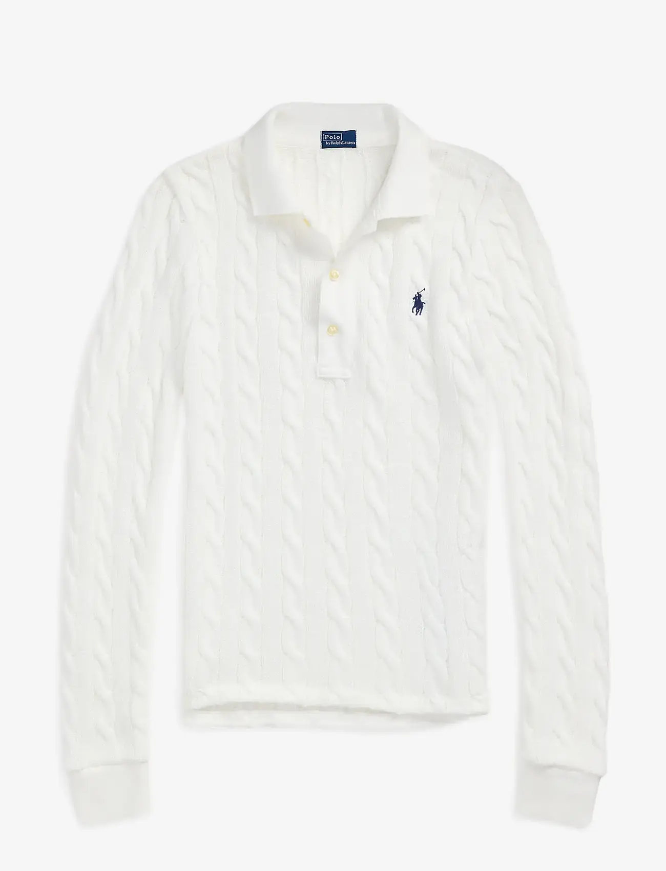 Polo Ralph Lauren - Cable-Knit Cotton Long-Sleeve Polo Shirt - white - 1
