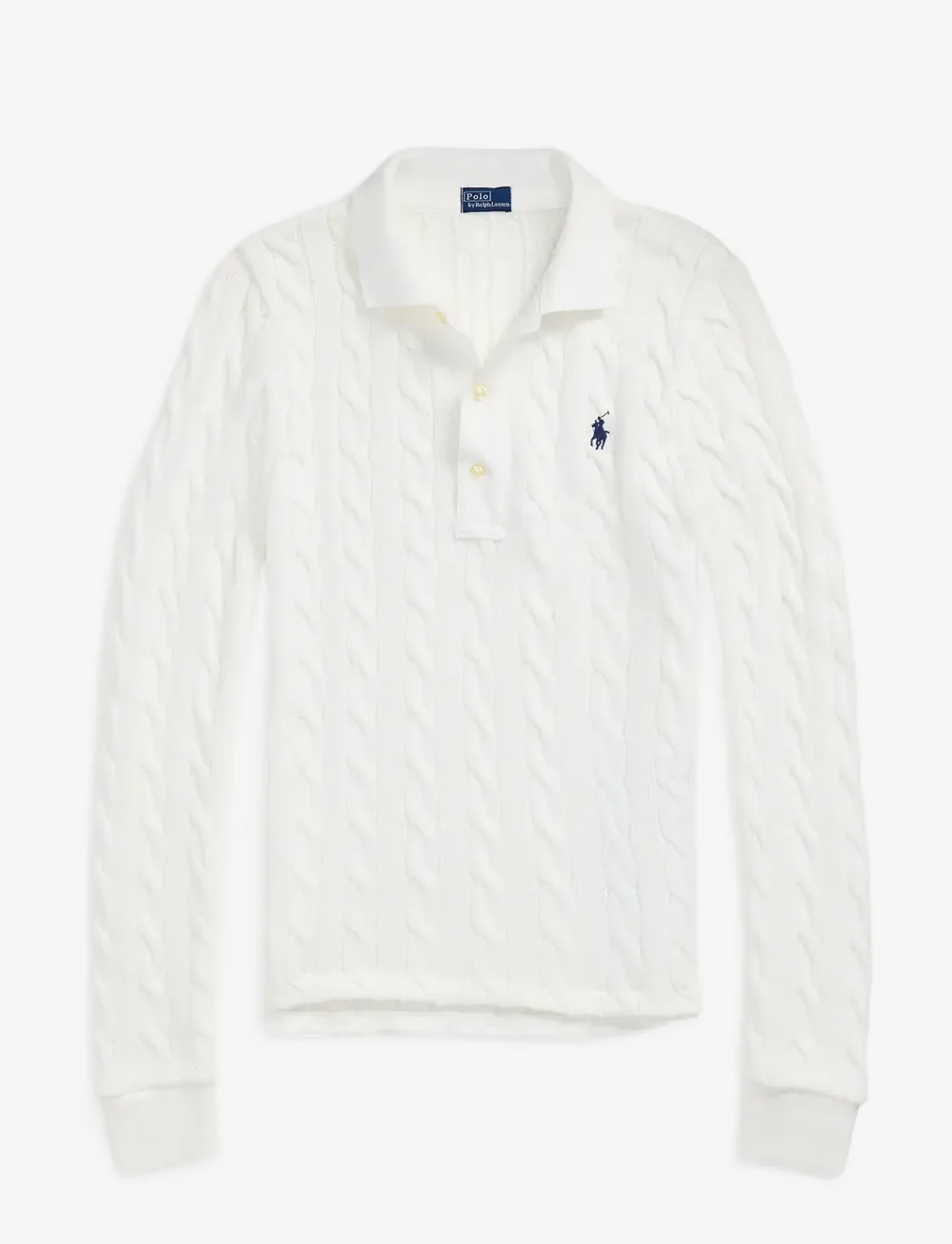 Polo Ralph Lauren - Cable-Knit Cotton Long-Sleeve Polo Shirt - poloskjorter - white - 1