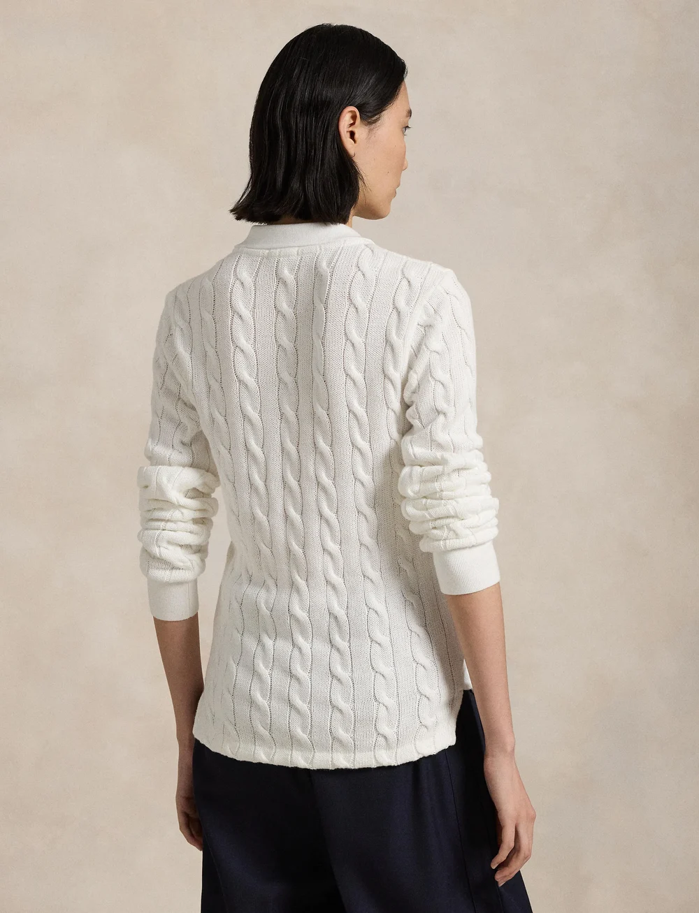 Polo Ralph Lauren - Cable-Knit Cotton Long-Sleeve Polo Shirt - poloskjorter - white - 2
