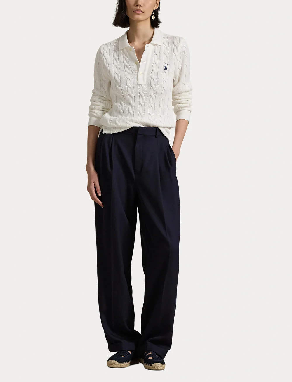 Polo Ralph Lauren - Cable-Knit Cotton Long-Sleeve Polo Shirt - poloskjorter - white - 4