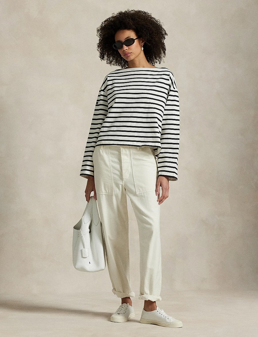 Polo Ralph Lauren - Striped Boatneck Mariner Tee - langärmlige tops - deckwash white/po - 0
