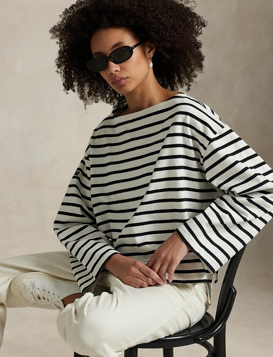 Polo Ralph Lauren - Striped Boatneck Mariner Tee - langärmlige tops - deckwash white/po - 3