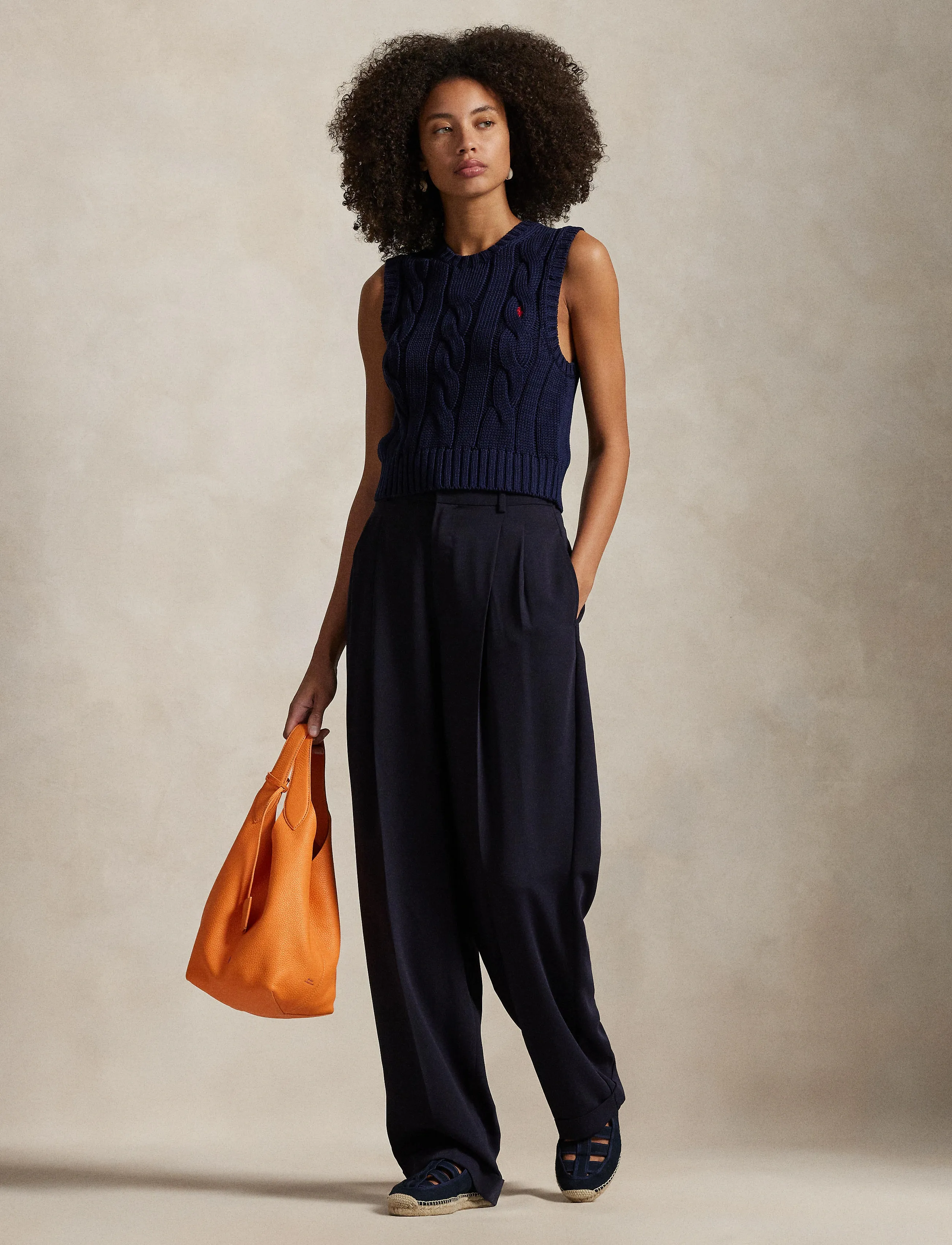 Polo Ralph Lauren Cable-Knit Cotton Cropped Vest, XS, Marineblau - Westen, Frauen