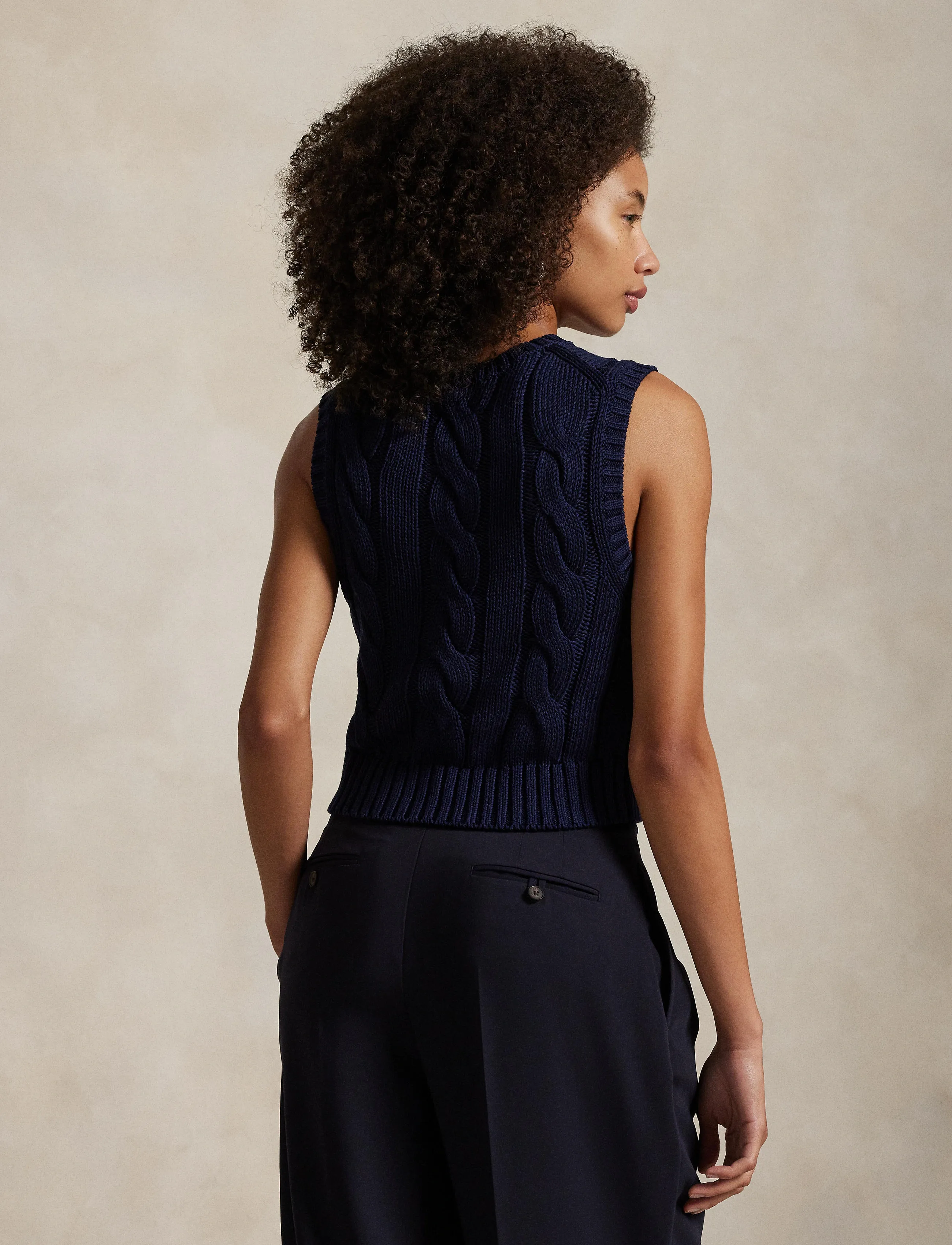 Polo Ralph Lauren - Cable-Knit Cotton Cropped Vest - vestes tricot - hunter navy - 3