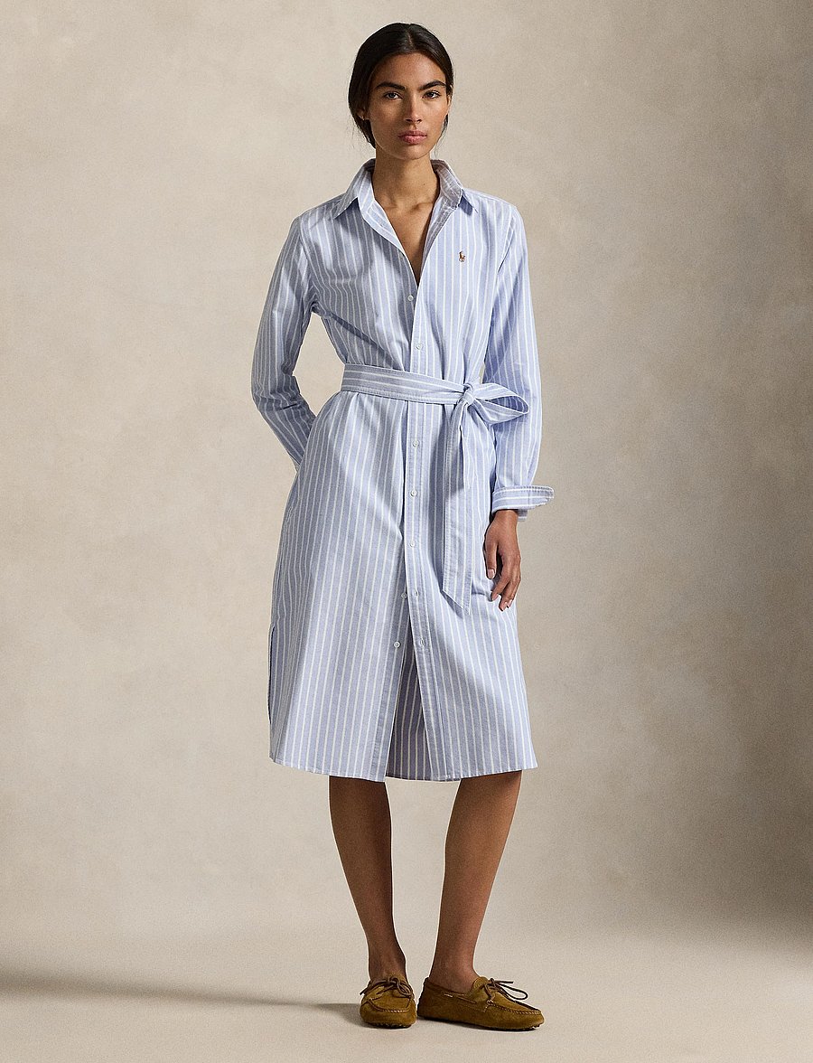 Polo Ralph Lauren - Striped Cotton Oxford Belted Shirtdress - midi-kleider - 1153 harbor islan - 0