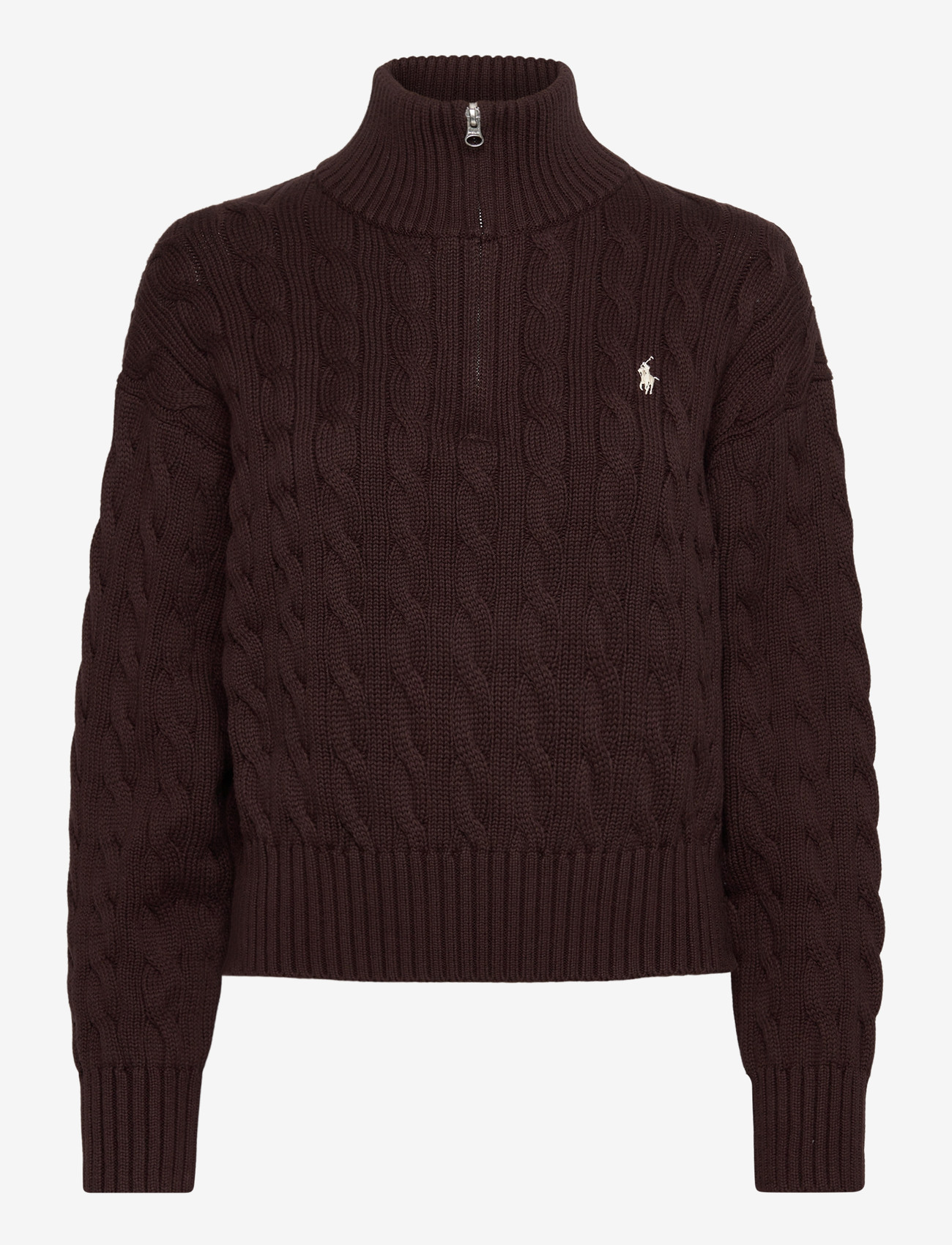 Polo Ralph Lauren - Cable-Knit Cotton Quarter-Zip Sweater - sweaters - dark brown - 0