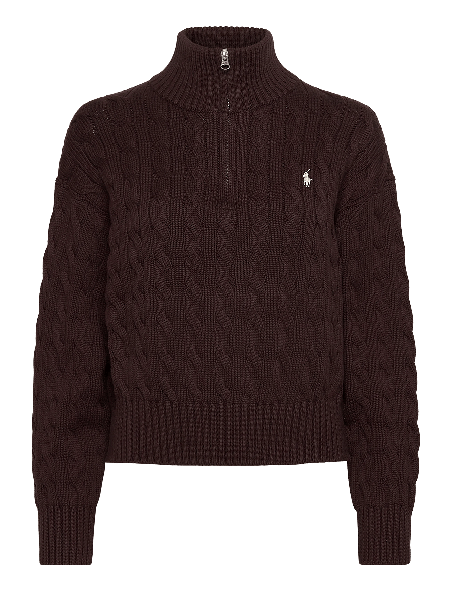 Polo Ralph Lauren - Cable-Knit Cotton Quarter-Zip Sweater - pulls - dark brown - 1