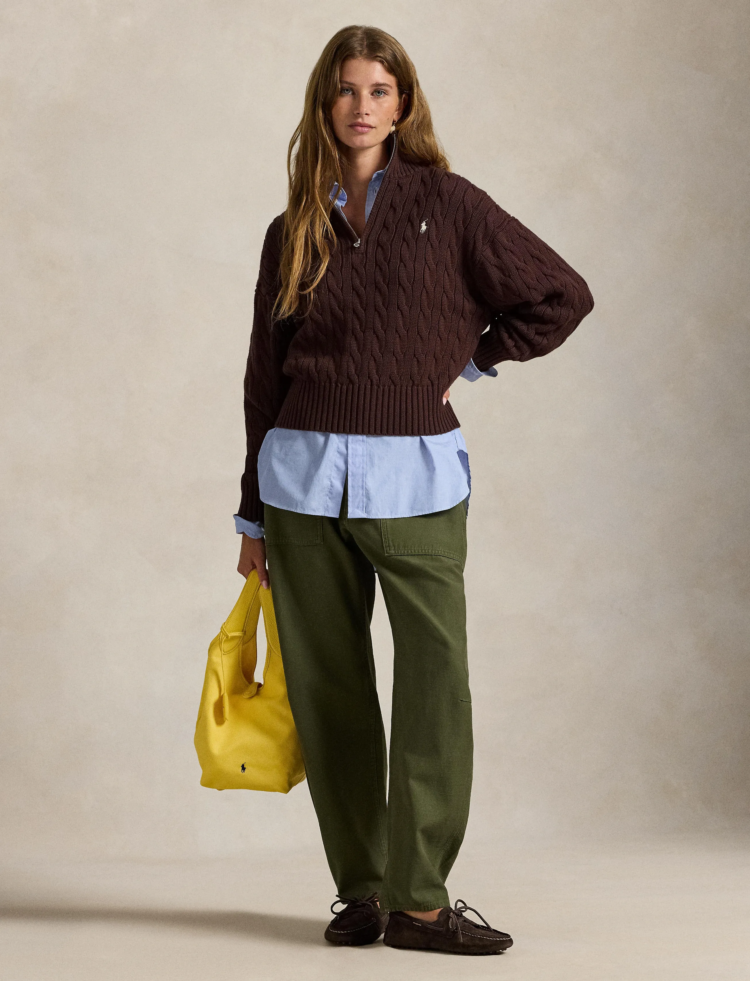 Polo Ralph Lauren Cable-Knit Cotton Quarter-Zip Sweater - Ralph Lauren - DARK BROWN / brown