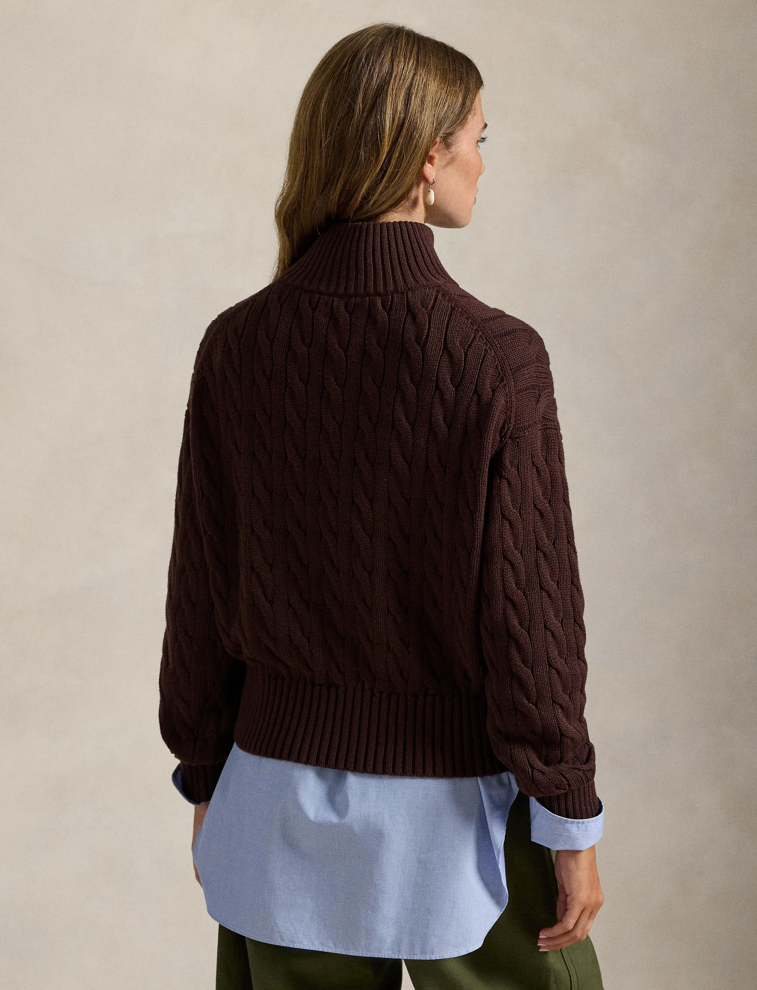 Polo Ralph Lauren - Cable-Knit Cotton Quarter-Zip Sweater - pulls - dark brown - 3