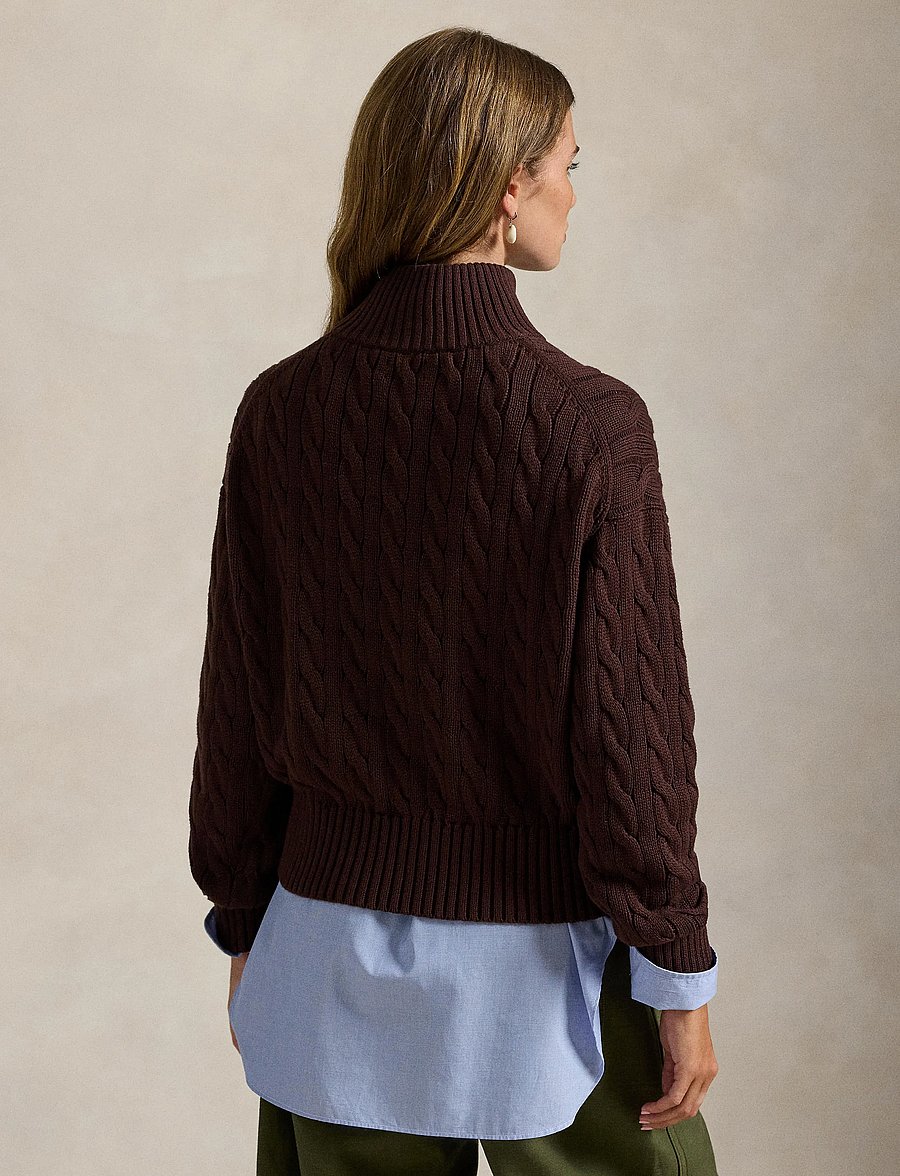 Polo Ralph Lauren - Cable-Knit Cotton Quarter-Zip Sweater - pulls - dark brown - 3