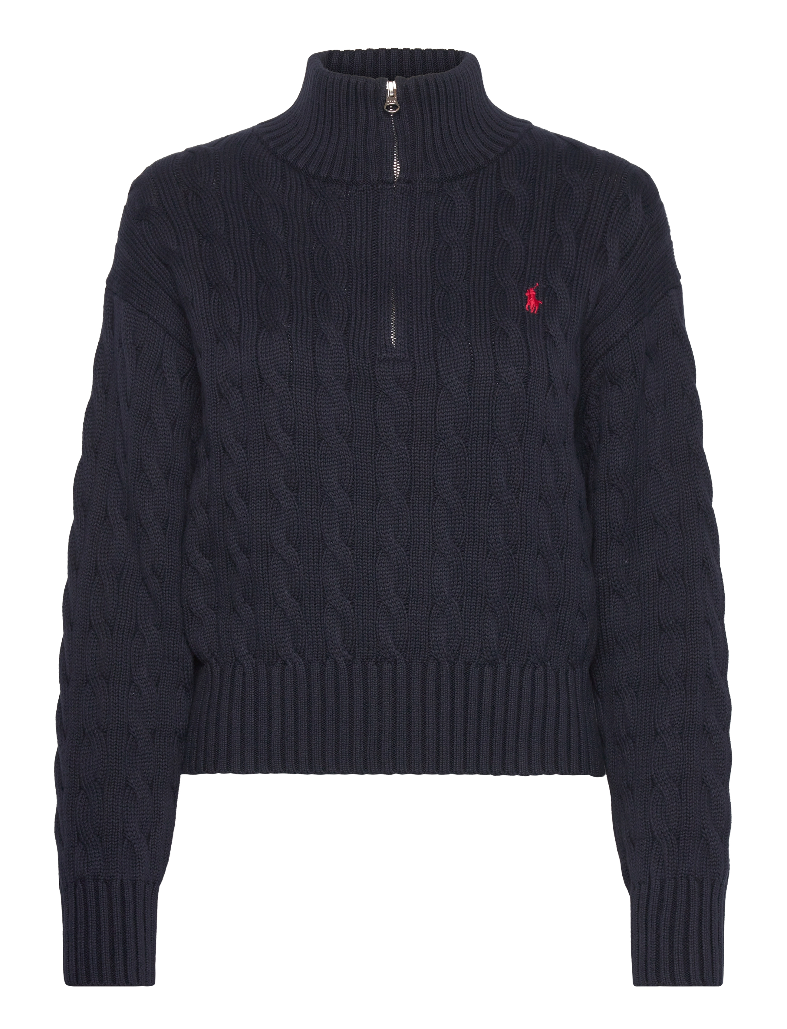 Polo Ralph Lauren Cable-Knit Cotton Quarter-Zip Sweater - Transitional Layering - HUNTER NAVY / navy