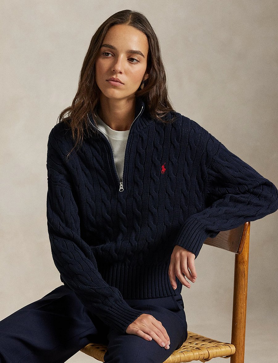 Polo Ralph Lauren - Cable-Knit Cotton Quarter-Zip Sweater - pullover - hunter navy - 3