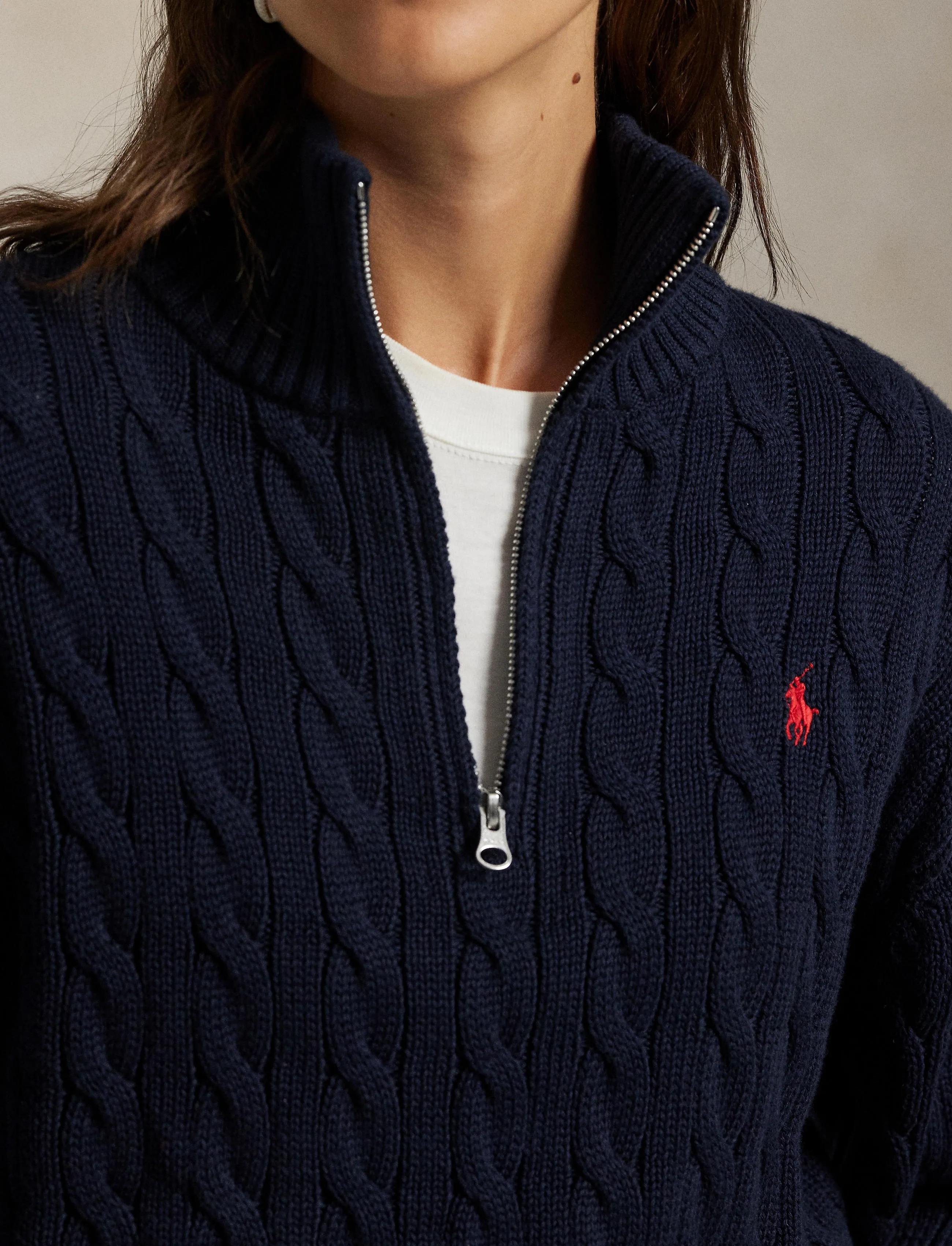 Polo Ralph Lauren - Cable-Knit Cotton Quarter-Zip Sweater - pullover - hunter navy - 4