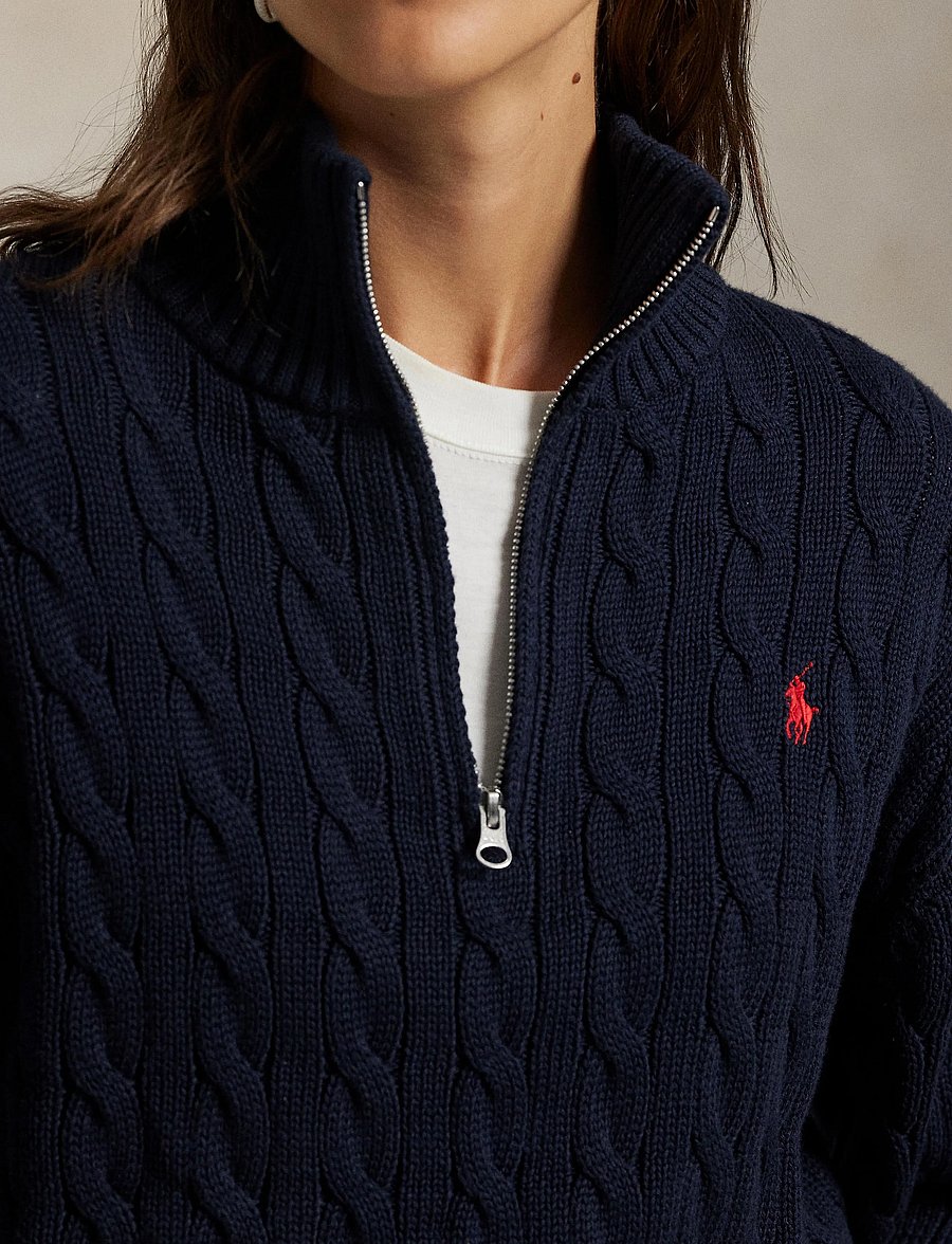 Polo Ralph Lauren - Cable-Knit Cotton Quarter-Zip Sweater - pullover - hunter navy - 4
