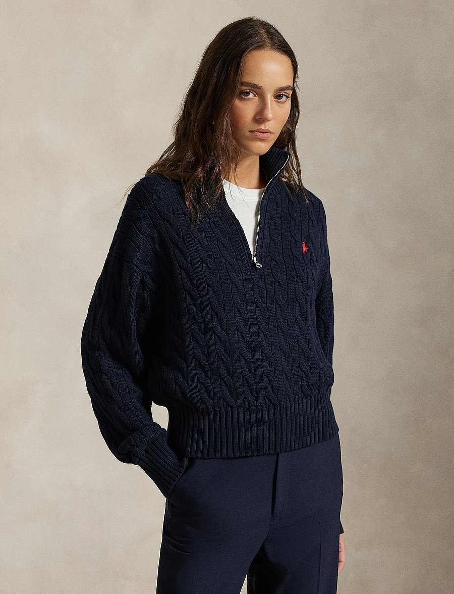 Polo Ralph Lauren - Cable-Knit Cotton Quarter-Zip Sweater - pullover - hunter navy - 5