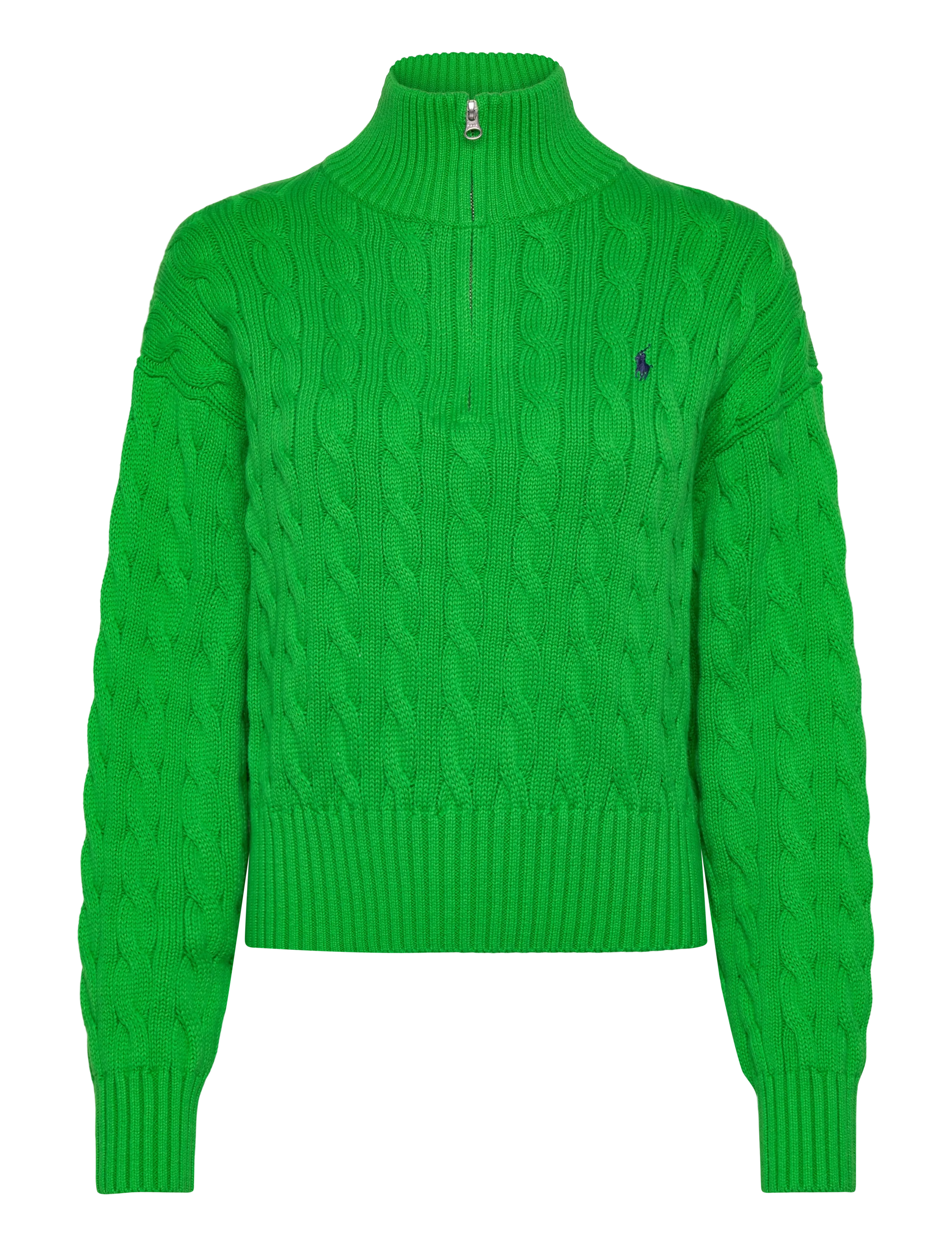 Polo Ralph Lauren Cable-Knit Cotton Quarter-Zip Sweater - Pullover - PALM GREEN / green