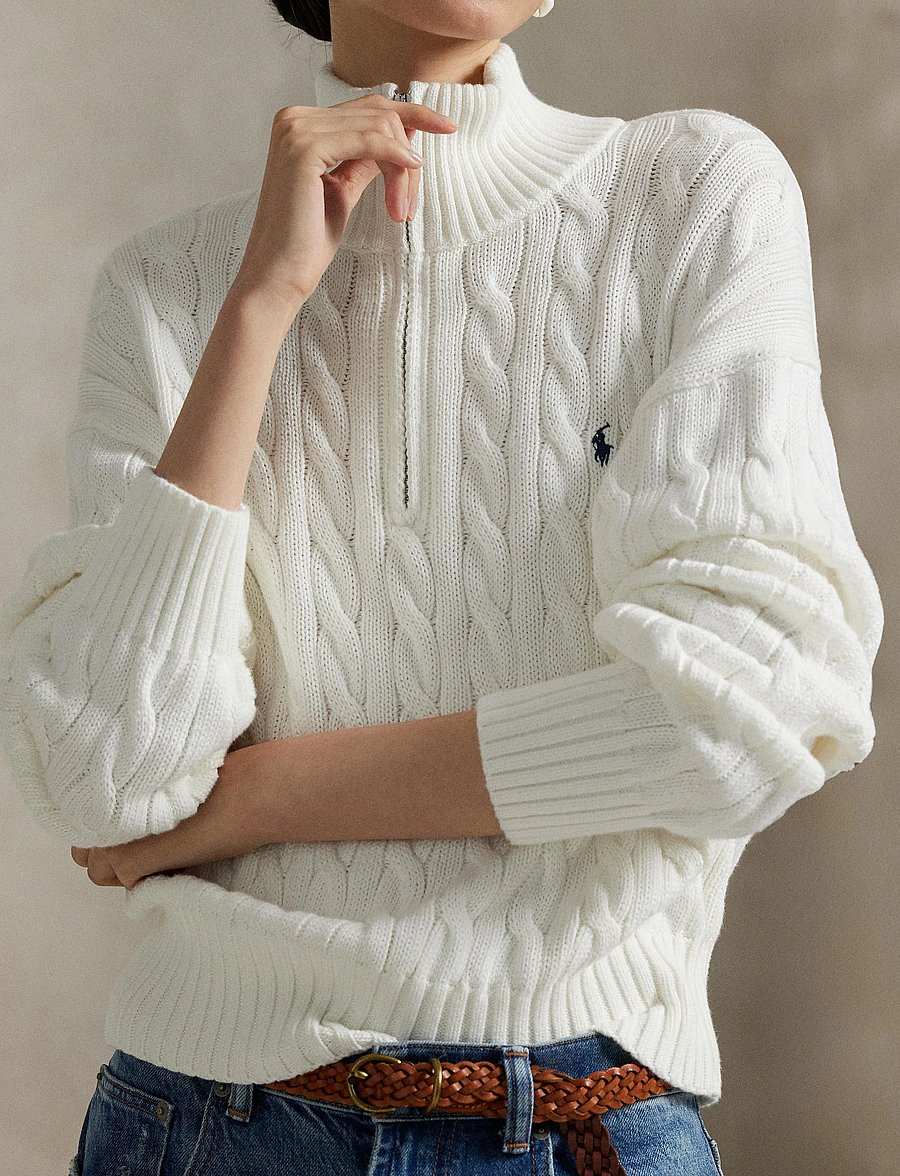 Polo Ralph Lauren - Cable-Knit Cotton Quarter-Zip Sweater - pullover - white - 3