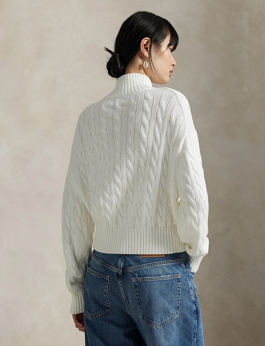 Polo Ralph Lauren - Cable-Knit Cotton Quarter-Zip Sweater - pullover - white - 4
