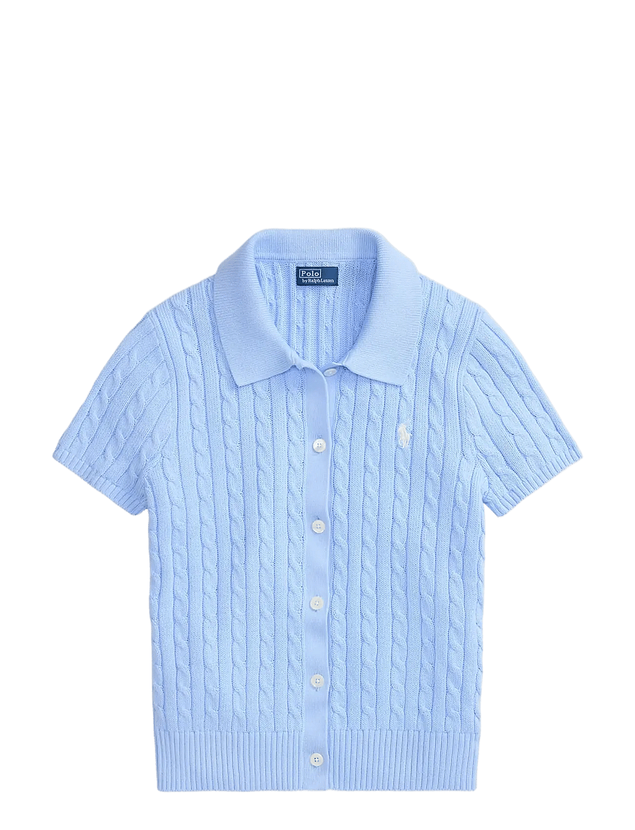Polo Ralph Lauren - Cable Cotton Short-Sleeve Polo Cardigan - t-shirts & tops - baby blue - 1
