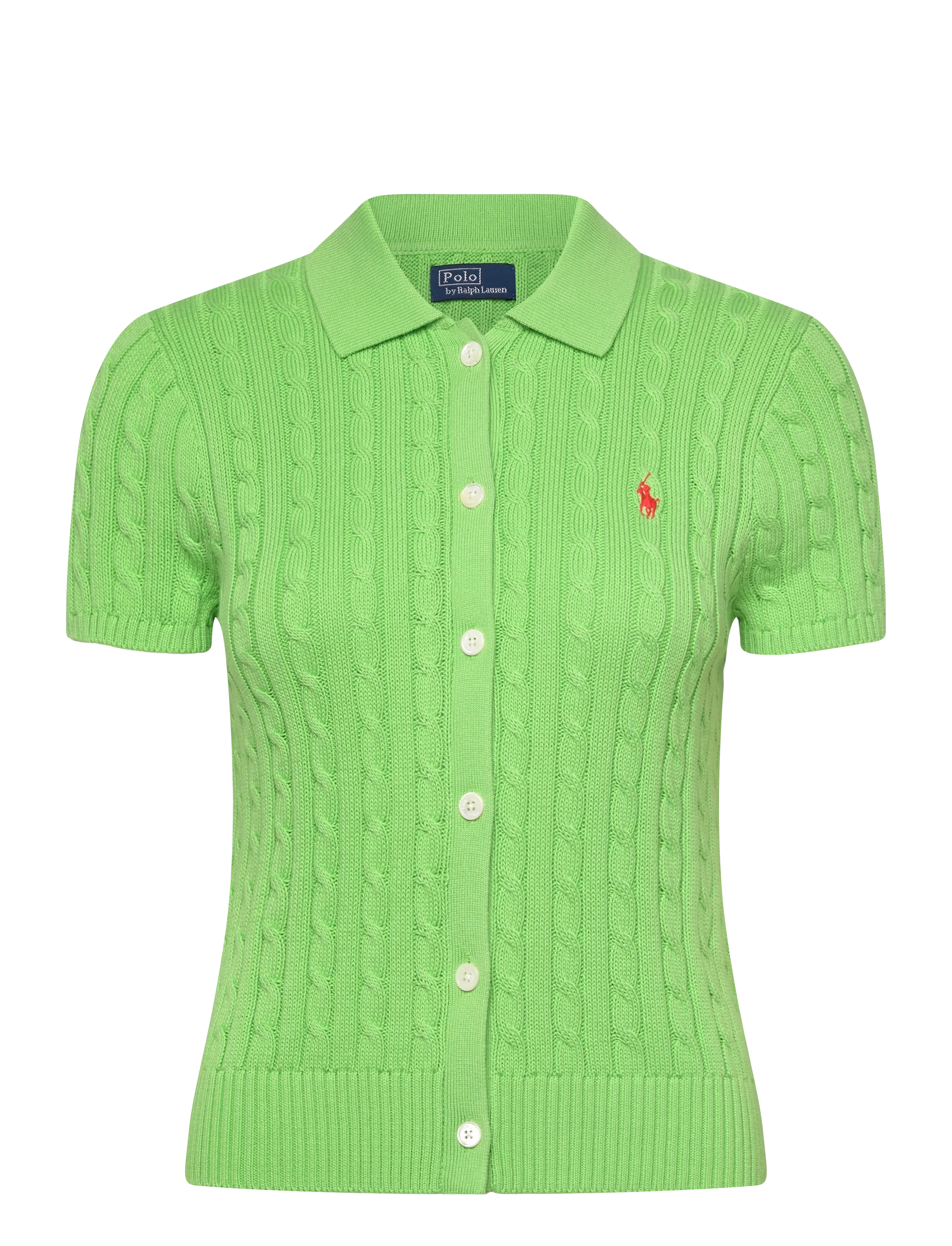 Polo Ralph Lauren Cable Cotton Short-Sleeve Polo Cardigan - Dizainerių prekės - RIVIERA GREEN / green