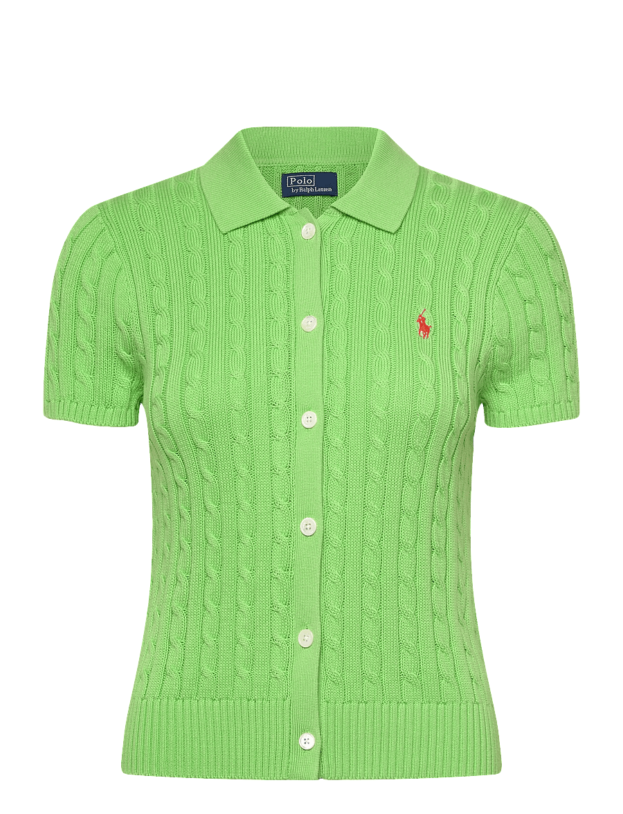 Polo Ralph Lauren - Cable Cotton Short-Sleeve Polo Cardigan - t-shirts & tops - riviera green - 1