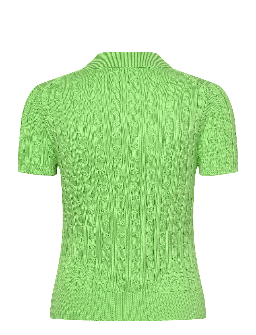 Polo Ralph Lauren - Cable Cotton Short-Sleeve Polo Cardigan - t-shirts & tops - riviera green - 2