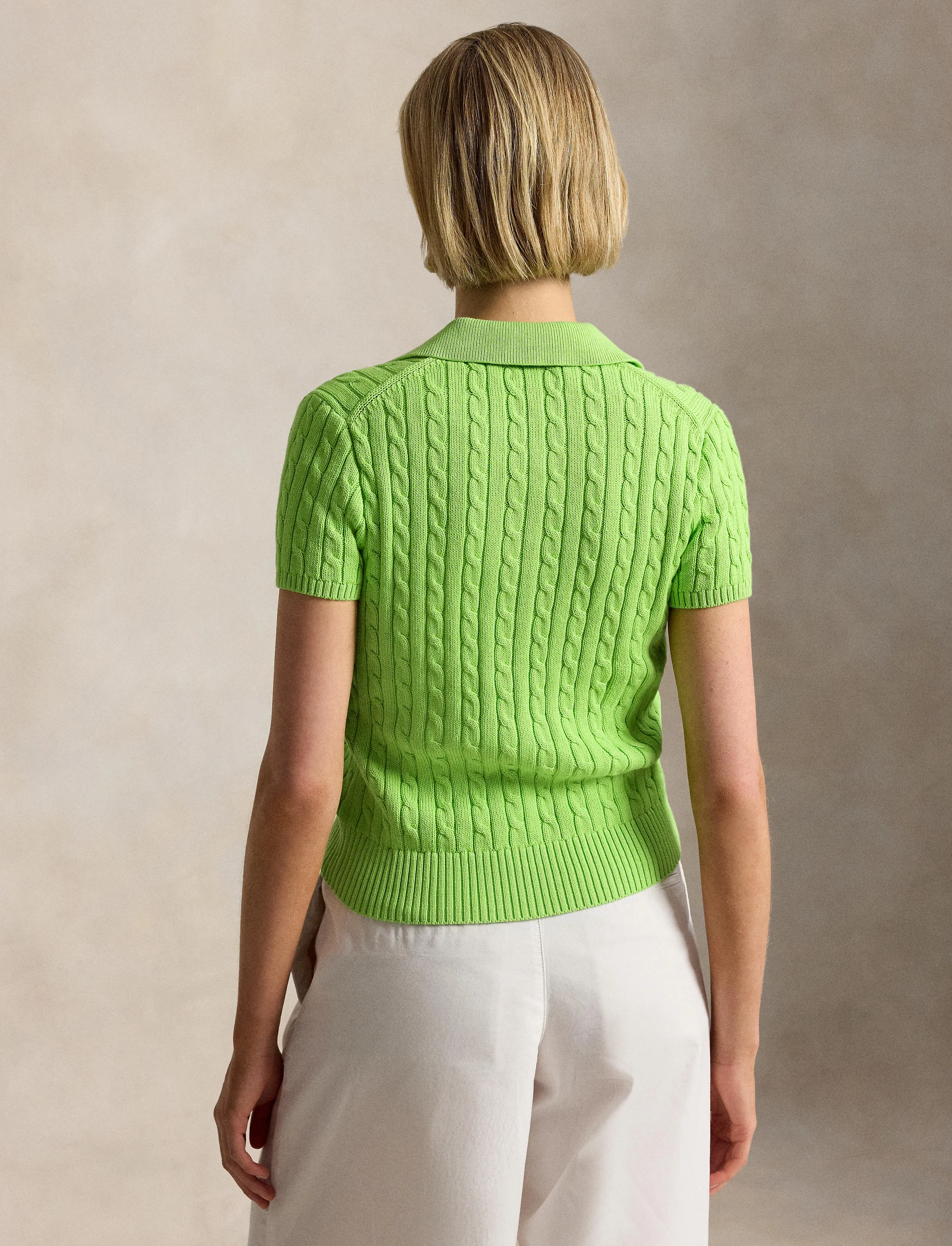 Polo Ralph Lauren - Cable Cotton Short-Sleeve Polo Cardigan - t-shirts & tops - riviera green - 5