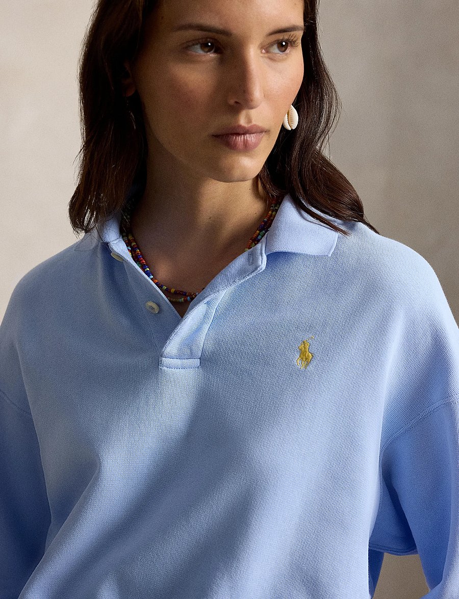 Polo Ralph Lauren - Lightweight Fleece Long-Sleeve Polo - langärmlige tops - baby blue - 3