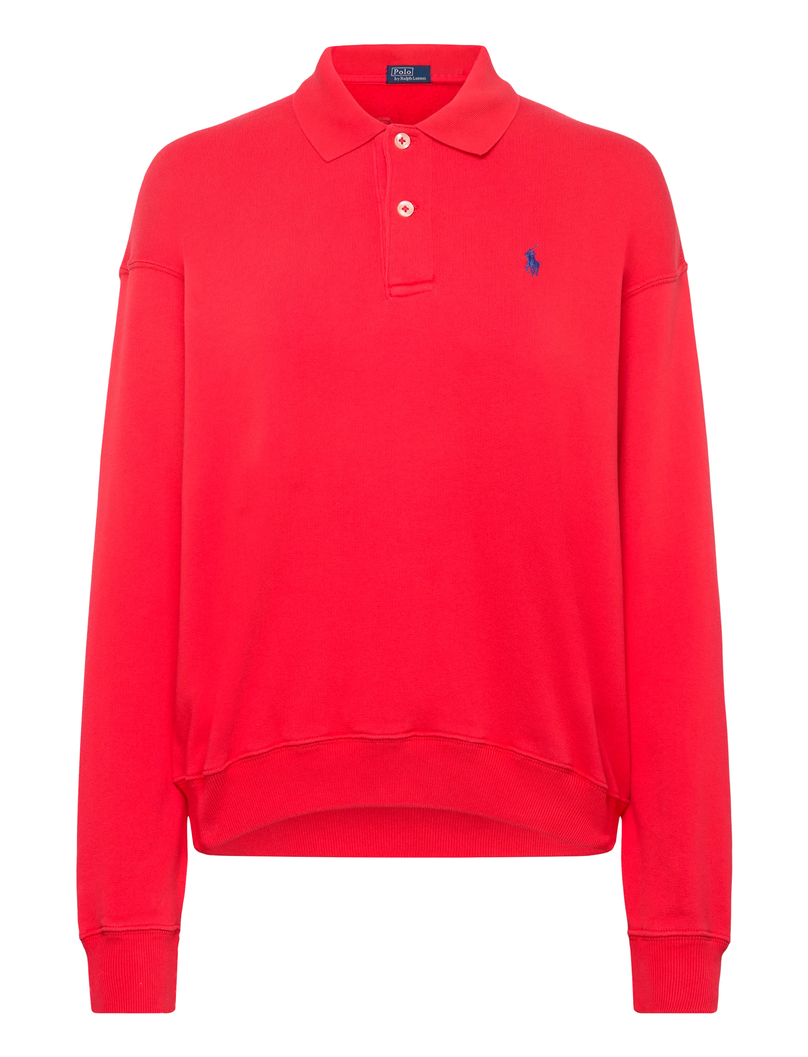 Polo Ralph Lauren Lightweight Fleece Long-Sleeve Polo - Transitional Layering - BRIGHT HIBISCUS / red