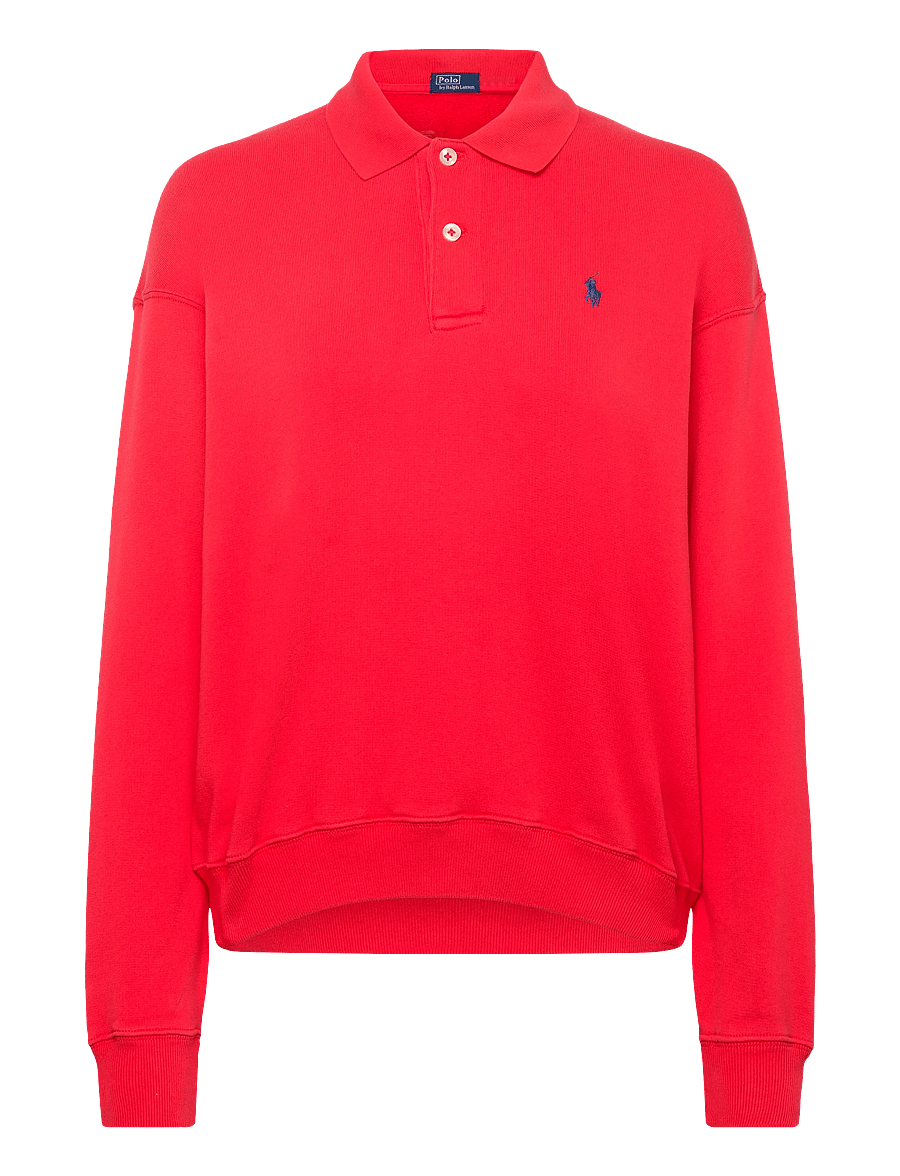 Polo Ralph Lauren - Lightweight Fleece Long-Sleeve Polo - langärmlige tops - bright hibiscus - 1