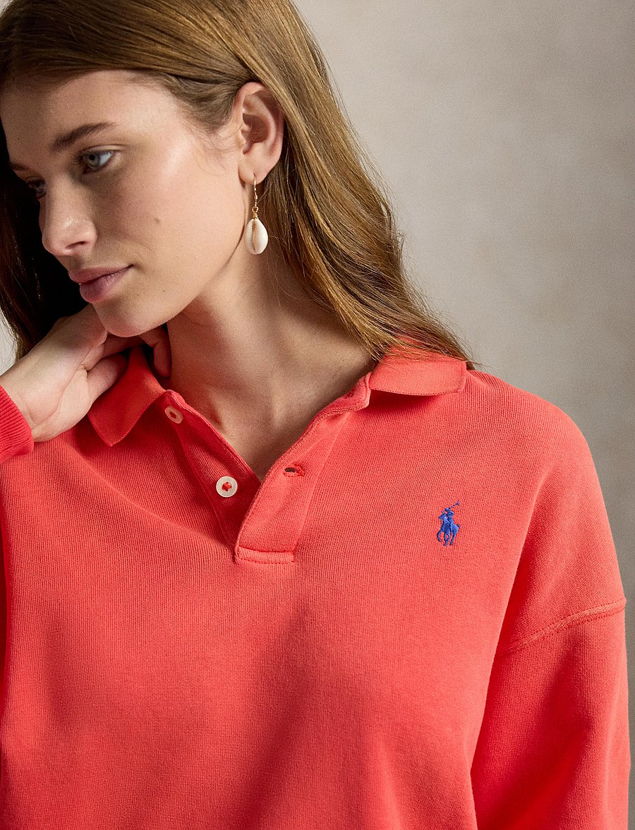 Polo Ralph Lauren - Lightweight Fleece Long-Sleeve Polo - langärmlige tops - bright hibiscus - 4