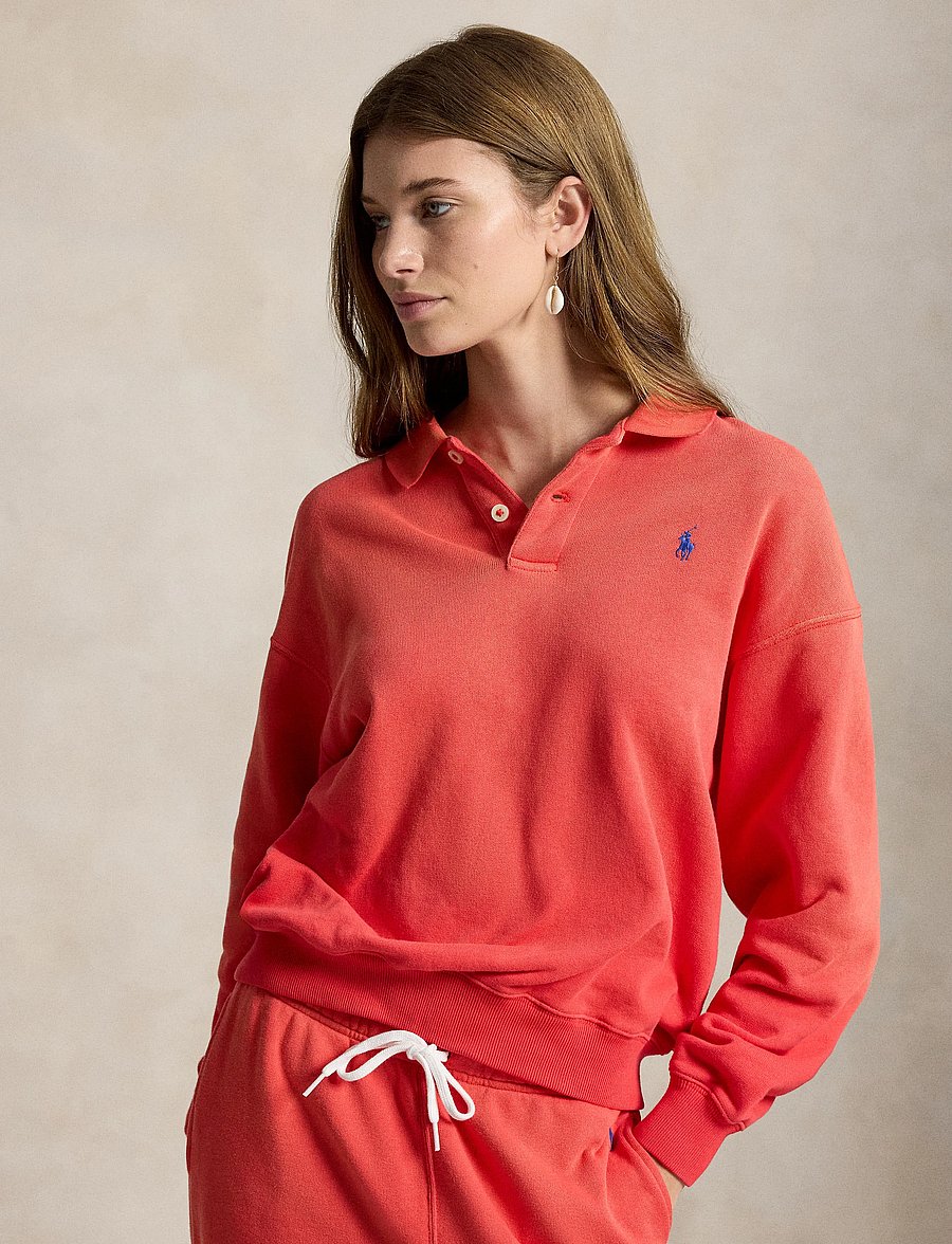 Polo Ralph Lauren - Lightweight Fleece Long-Sleeve Polo - langärmlige tops - bright hibiscus - 5