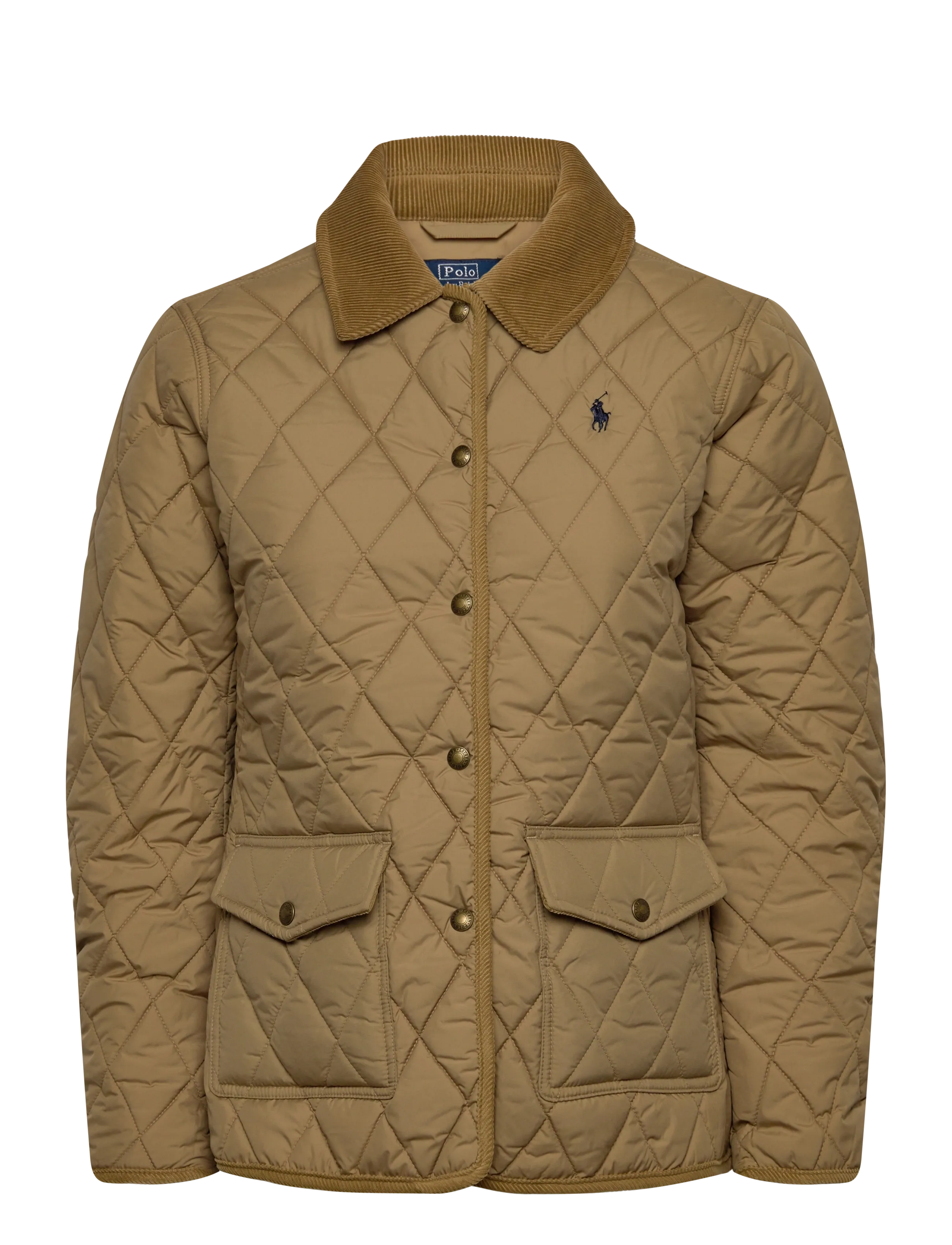 Corduroy-Trim Quilted Barn Jacket - DESERT KHAKI