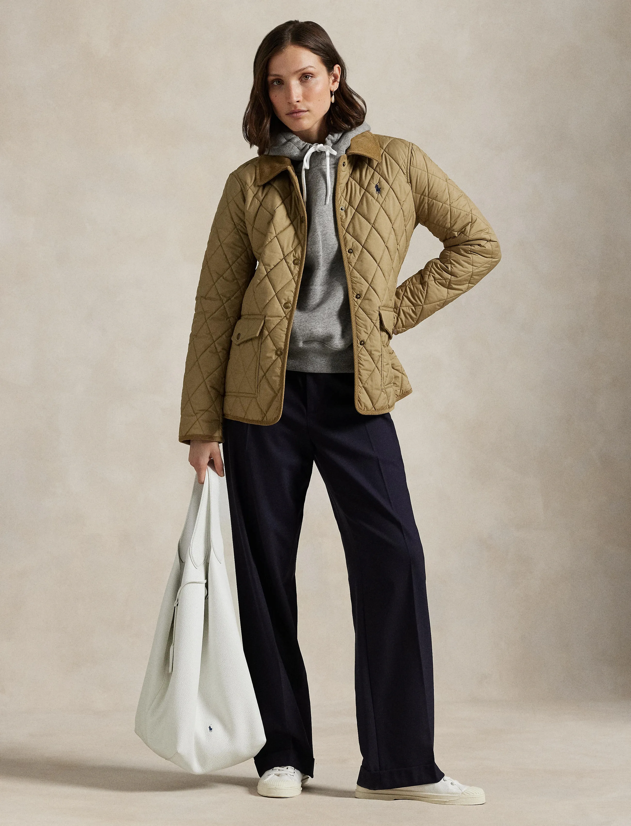 Polo Ralph Lauren Corduroy-Trim Quilted Barn Jacket, XL, Jackets, Beige - Frauen