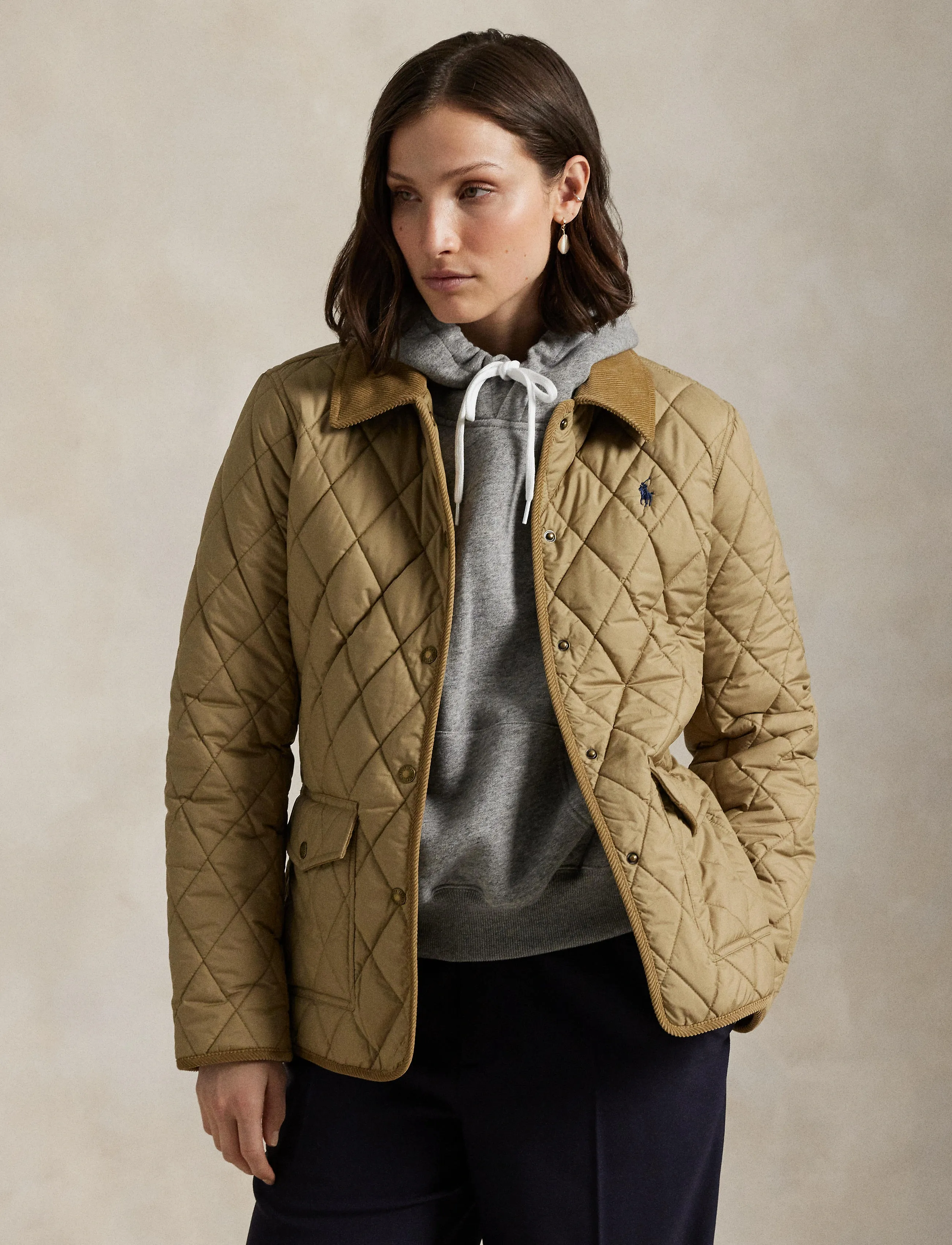 Polo Ralph Lauren Corduroy-Trim Quilted Barn Jacket - App deal - DESERT KHAKI / beige