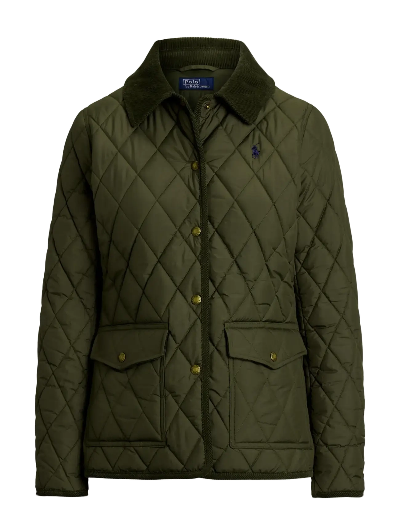 Corduroy-Trim Quilted Barn Jacket - RANGER GREEN