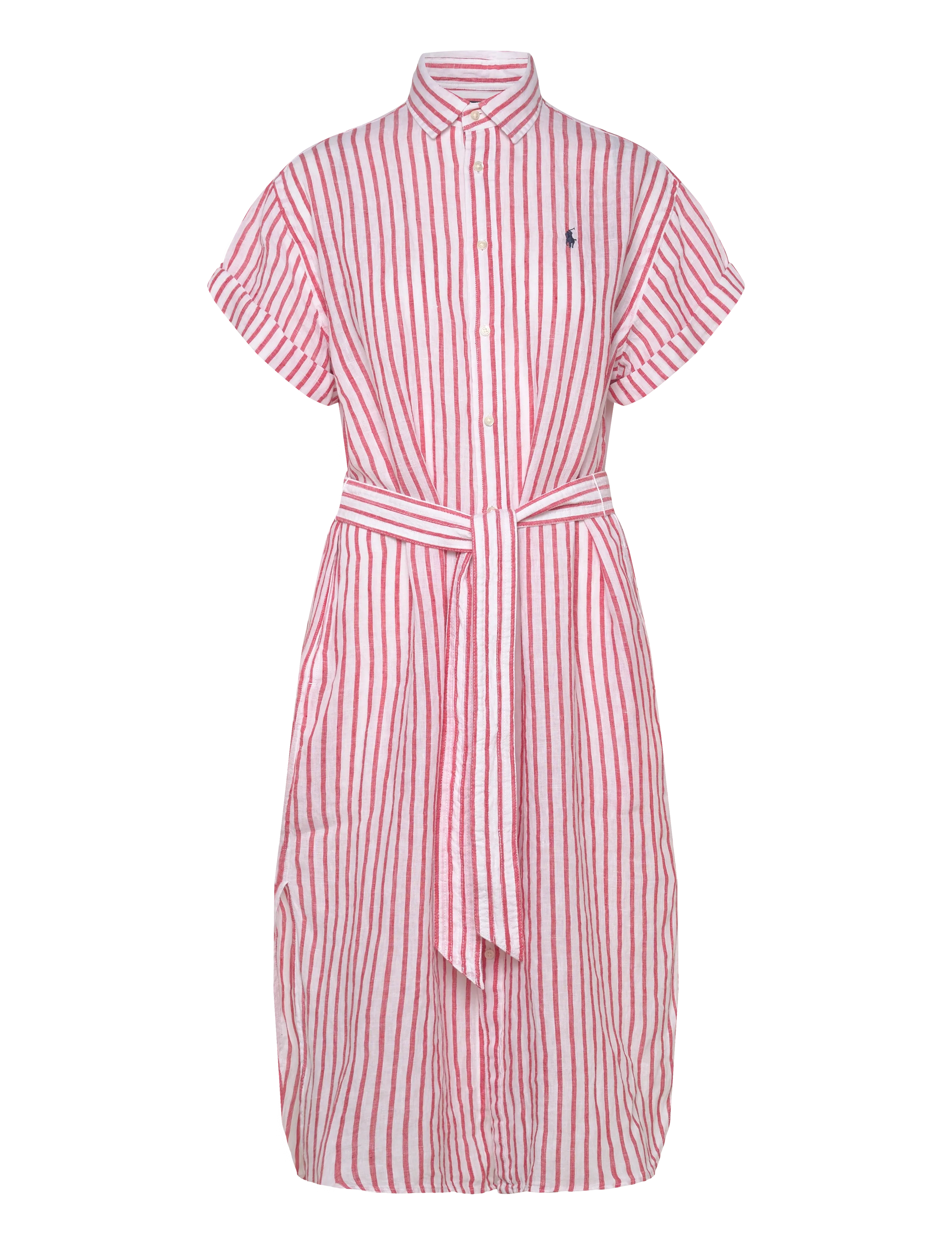 POLO RALPH LAUREN Gestreift Linen Kurz-Sleeve Shirtdress Rot - 34 - Damen