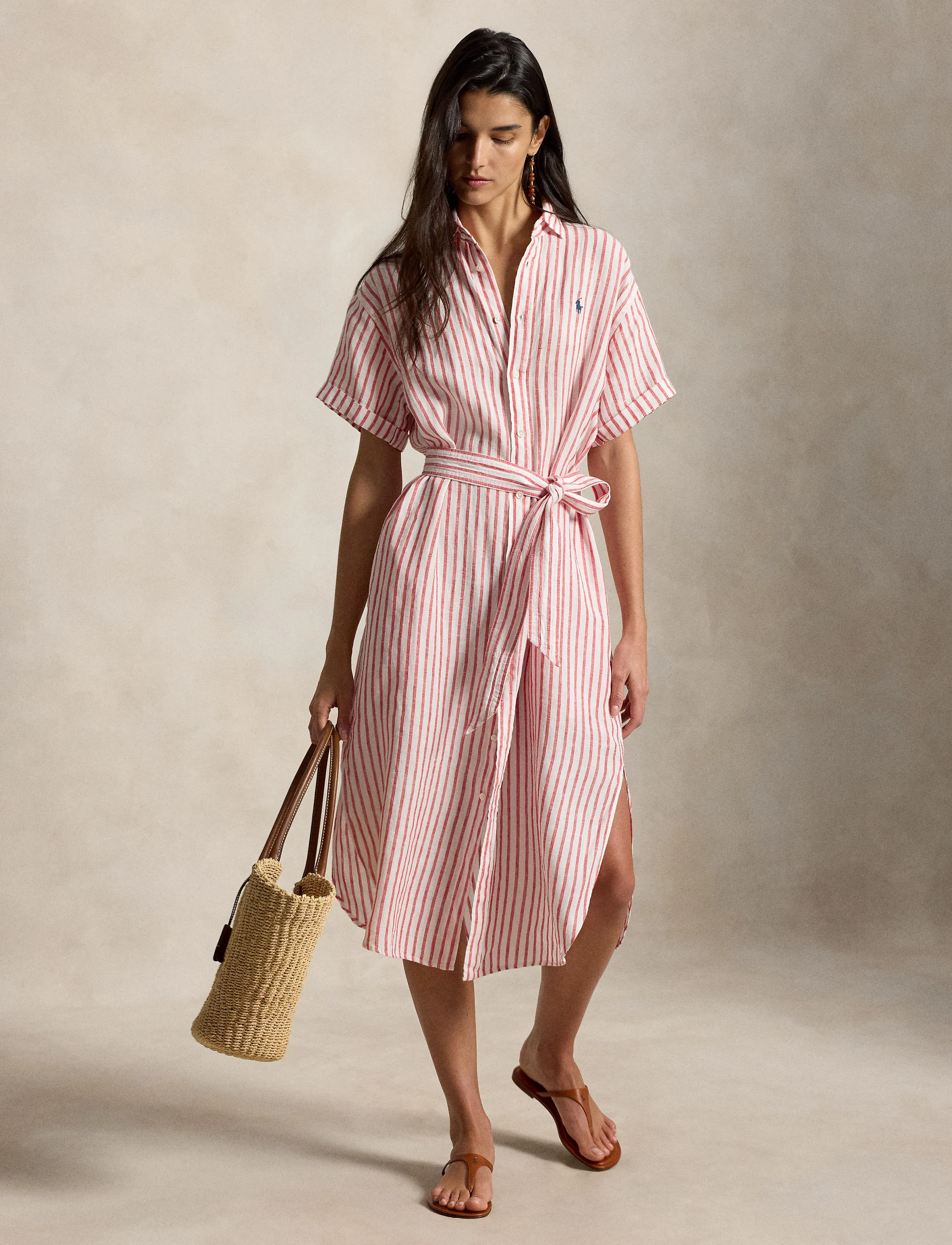 Striped Linen Short-Sleeve Shirtdress 2