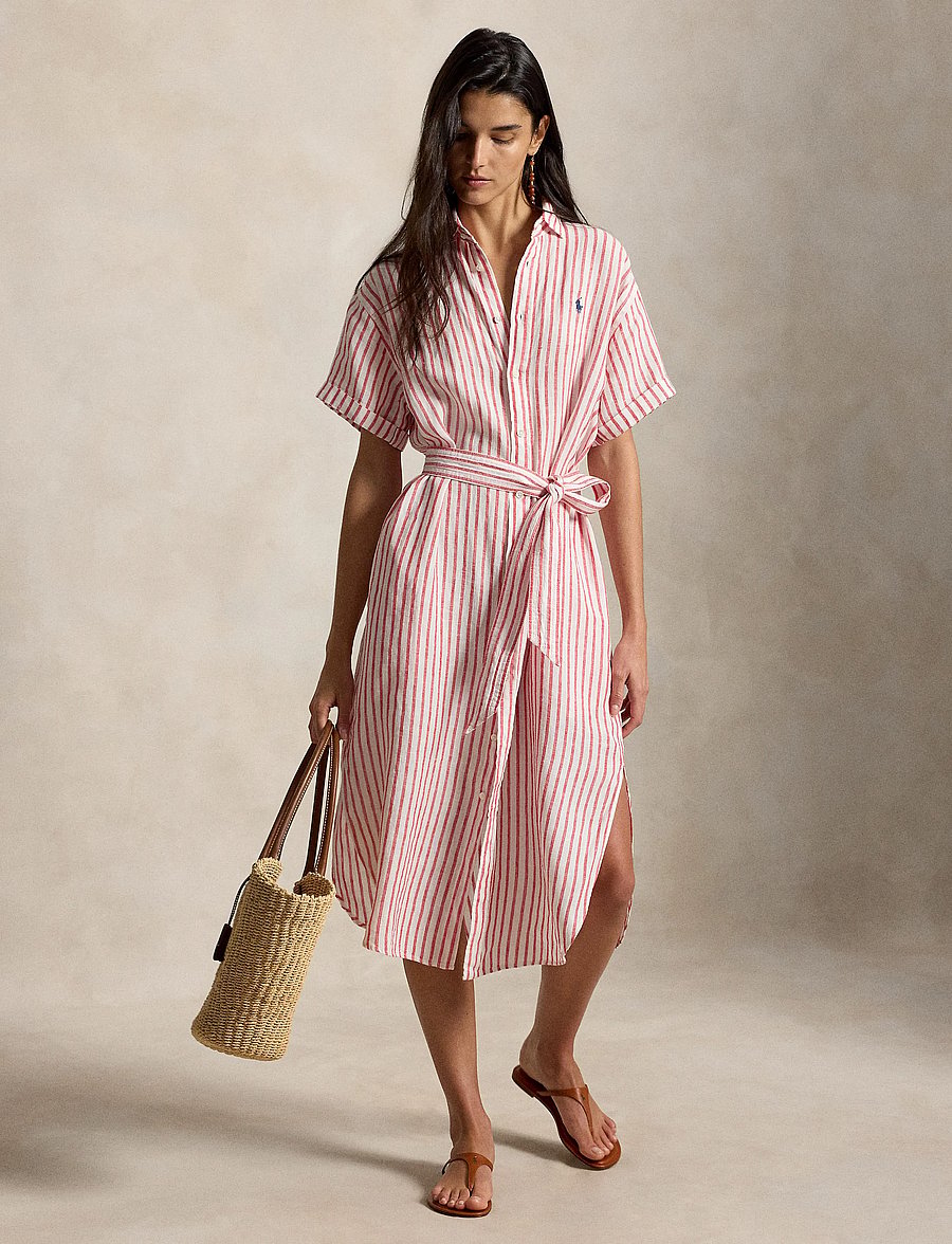Polo Ralph Lauren - Striped Linen Short-Sleeve Shirtdress - sommerkjoler - 2019a white-red - 3